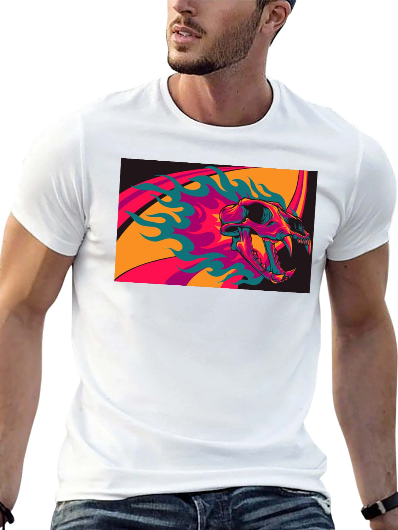 Skull Flames Graphic Tee - Black