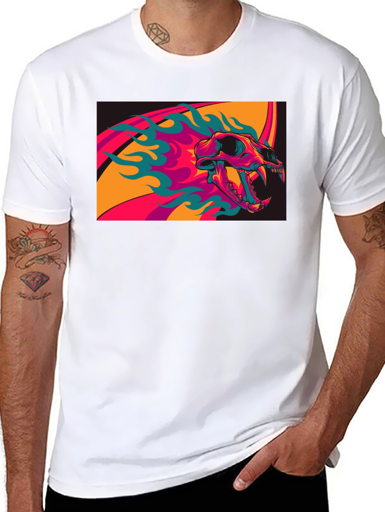 Skull Flames Graphic Tee - Black