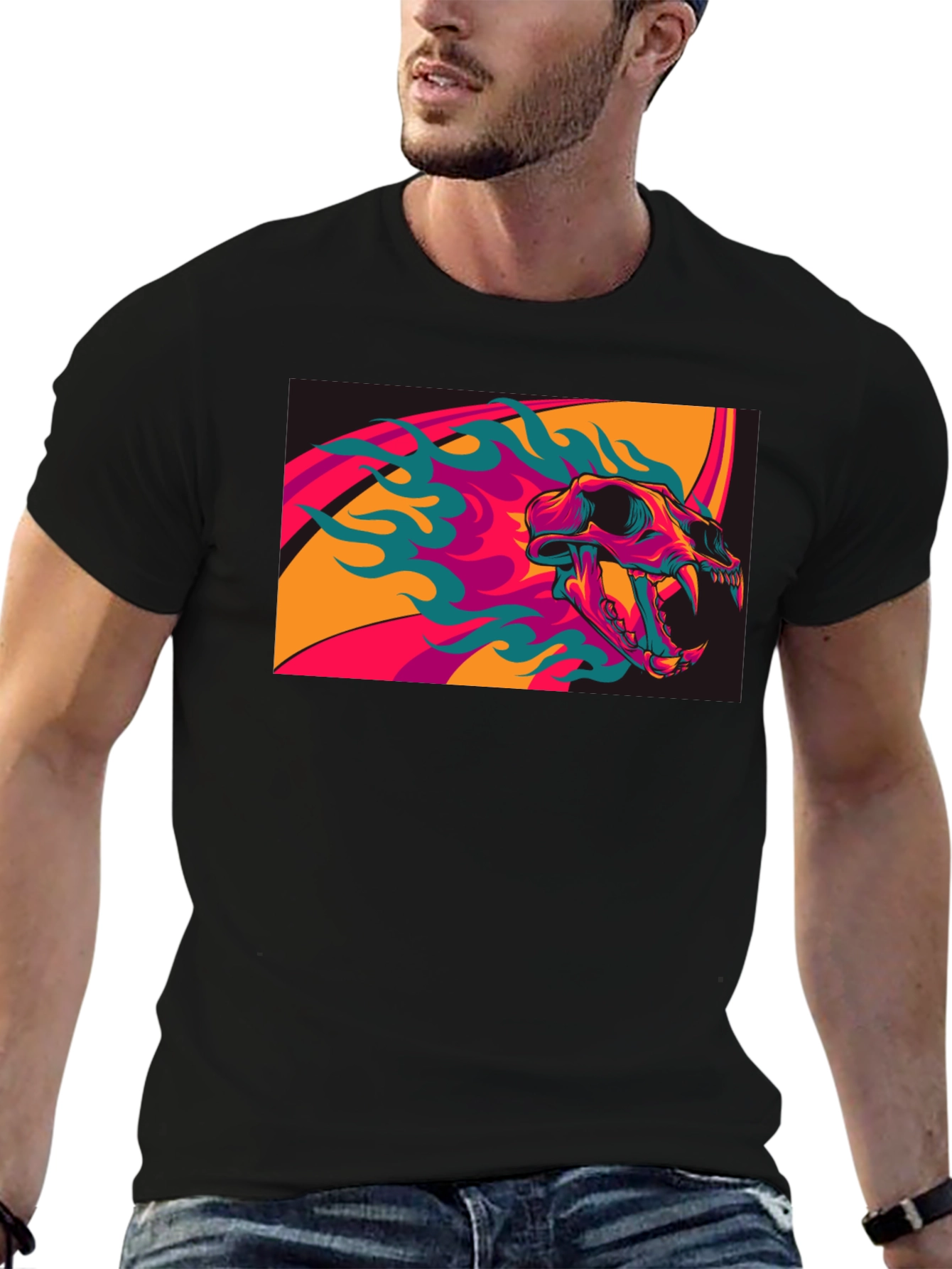 Skull Flames Graphic Tee - Black