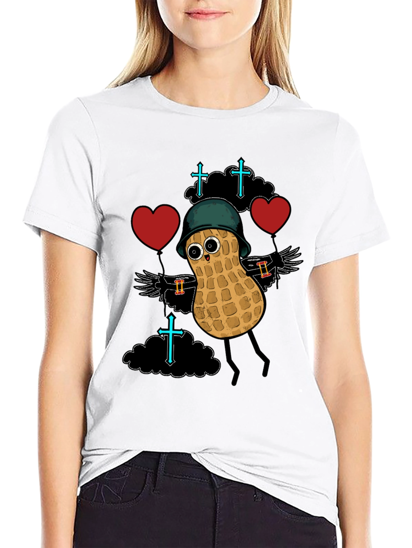 Whimsical Peanut Character Graphic T-Shirt