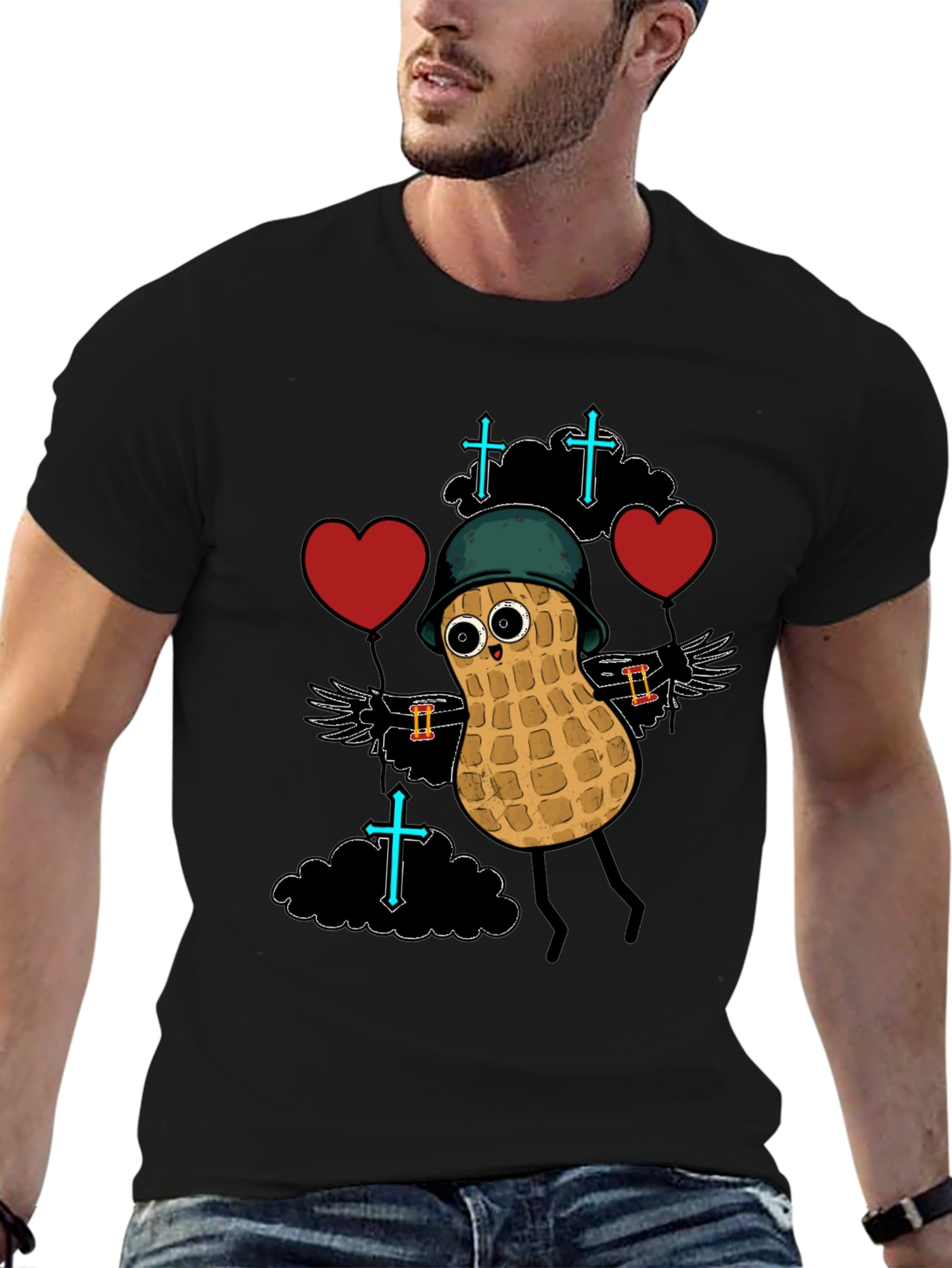 Whimsical Peanut Character Graphic T-Shirt