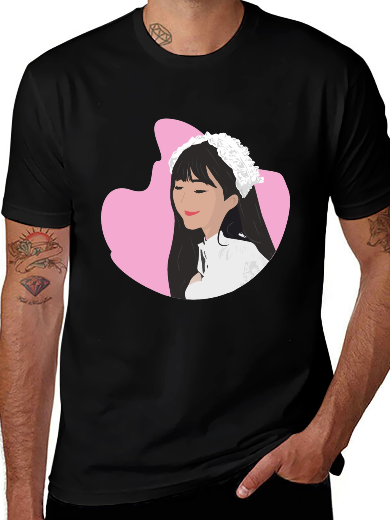 Anime Girl Graphic Tee - Black Cotton Casual T-Shirt