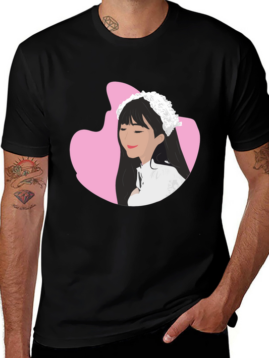 Anime Girl Graphic Tee - Black Cotton Casual T-Shirt