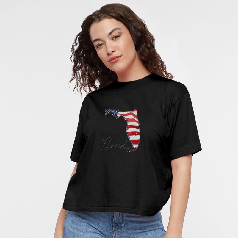 USA Flag in Florida State Map FL