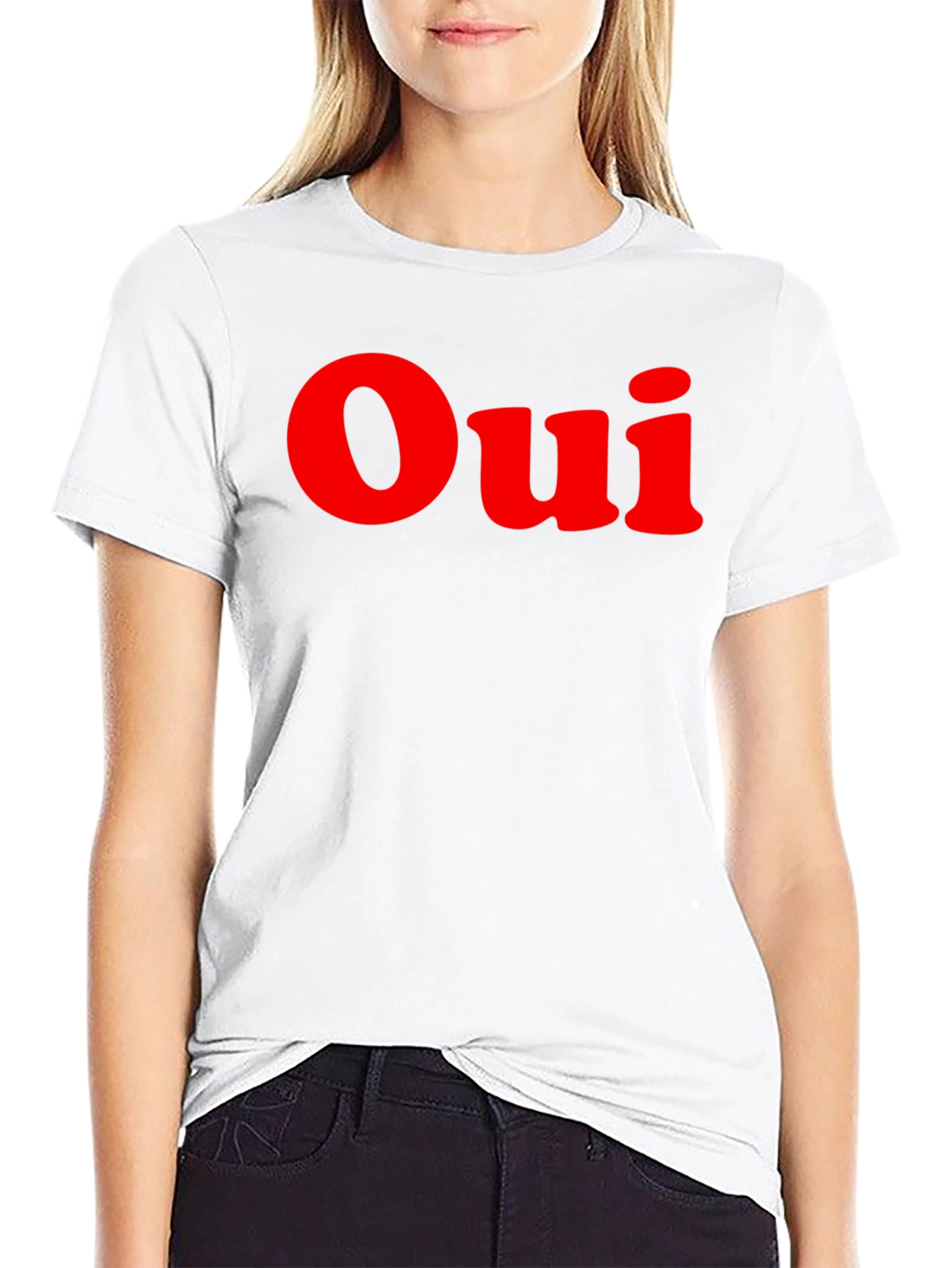 Oui T-Shirt - Black with Red Lettering