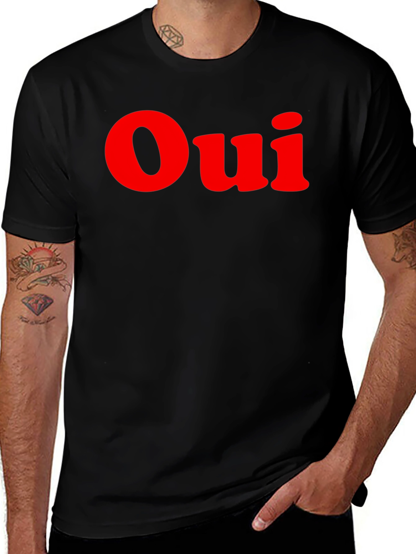 Oui T-Shirt - Black with Red Lettering