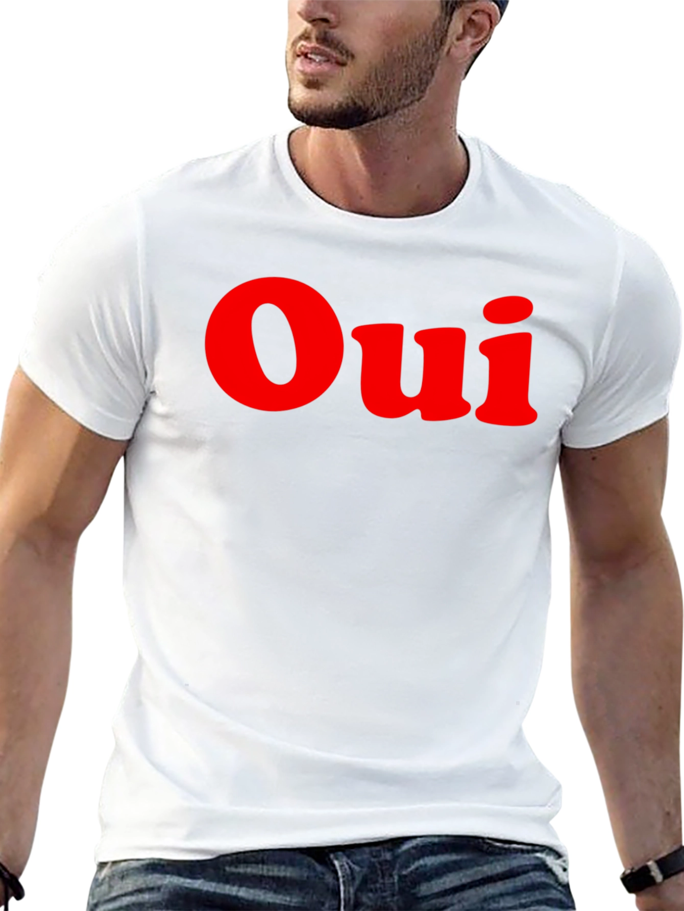 Oui T-Shirt - Black with Red Lettering