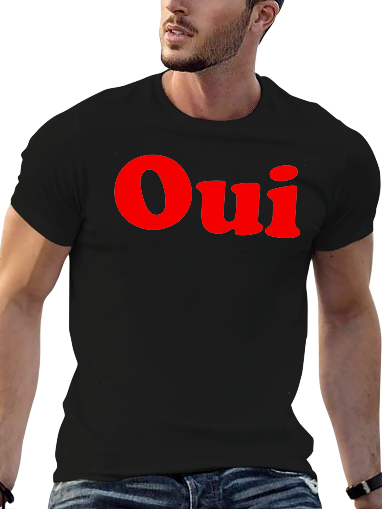Oui T-Shirt - Black with Red Lettering