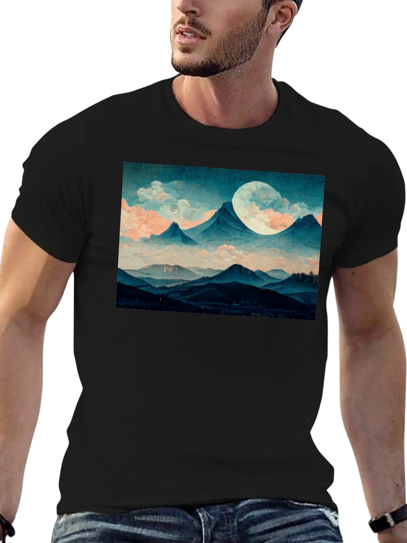 Moonlit Mountain Tee - Soft Black Graphic T-Shirt