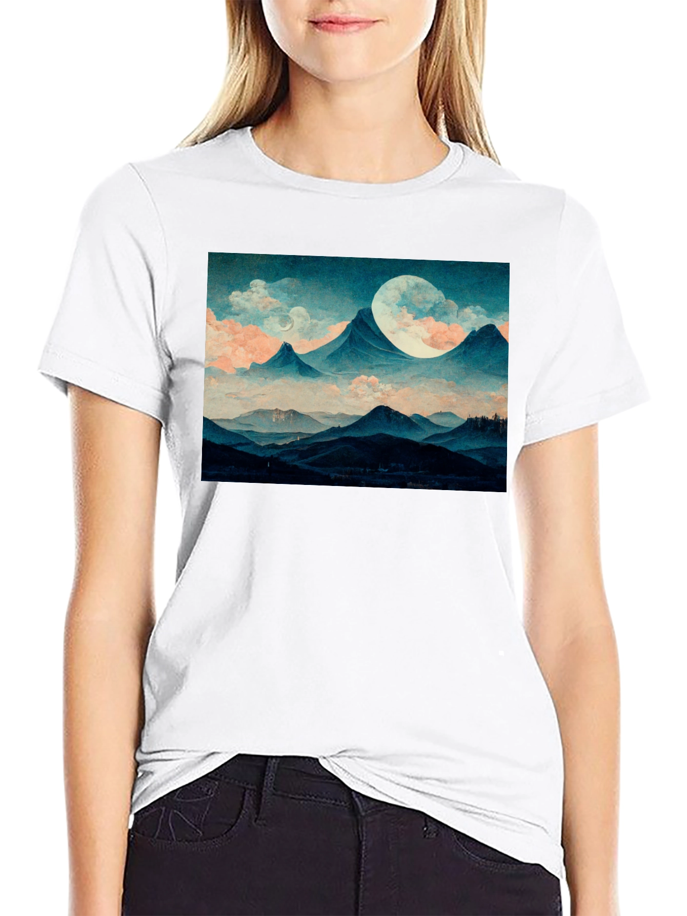 Moonlit Mountain Tee - Soft Black Graphic T-Shirt