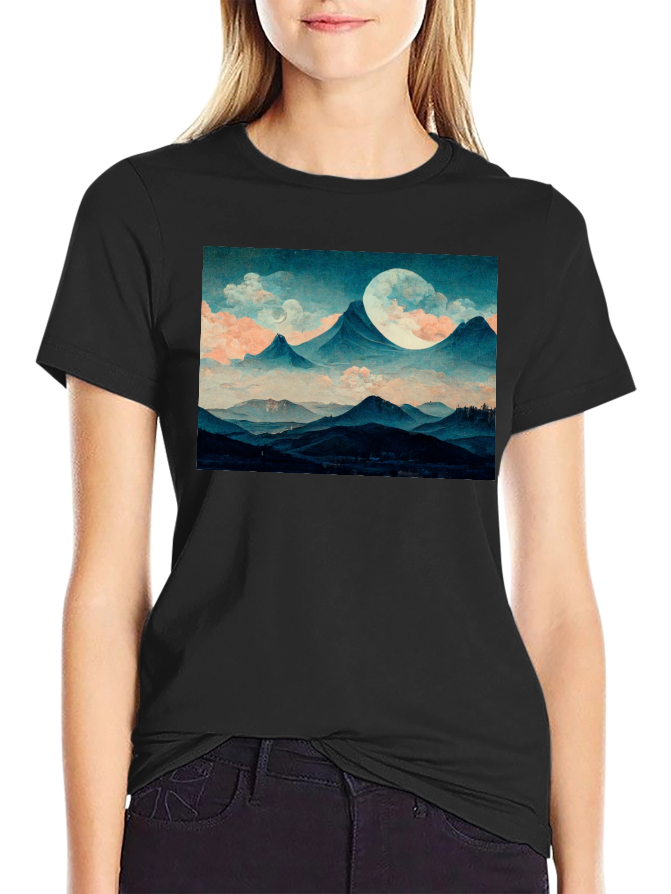 Moonlit Mountain Tee - Soft Black Graphic T-Shirt