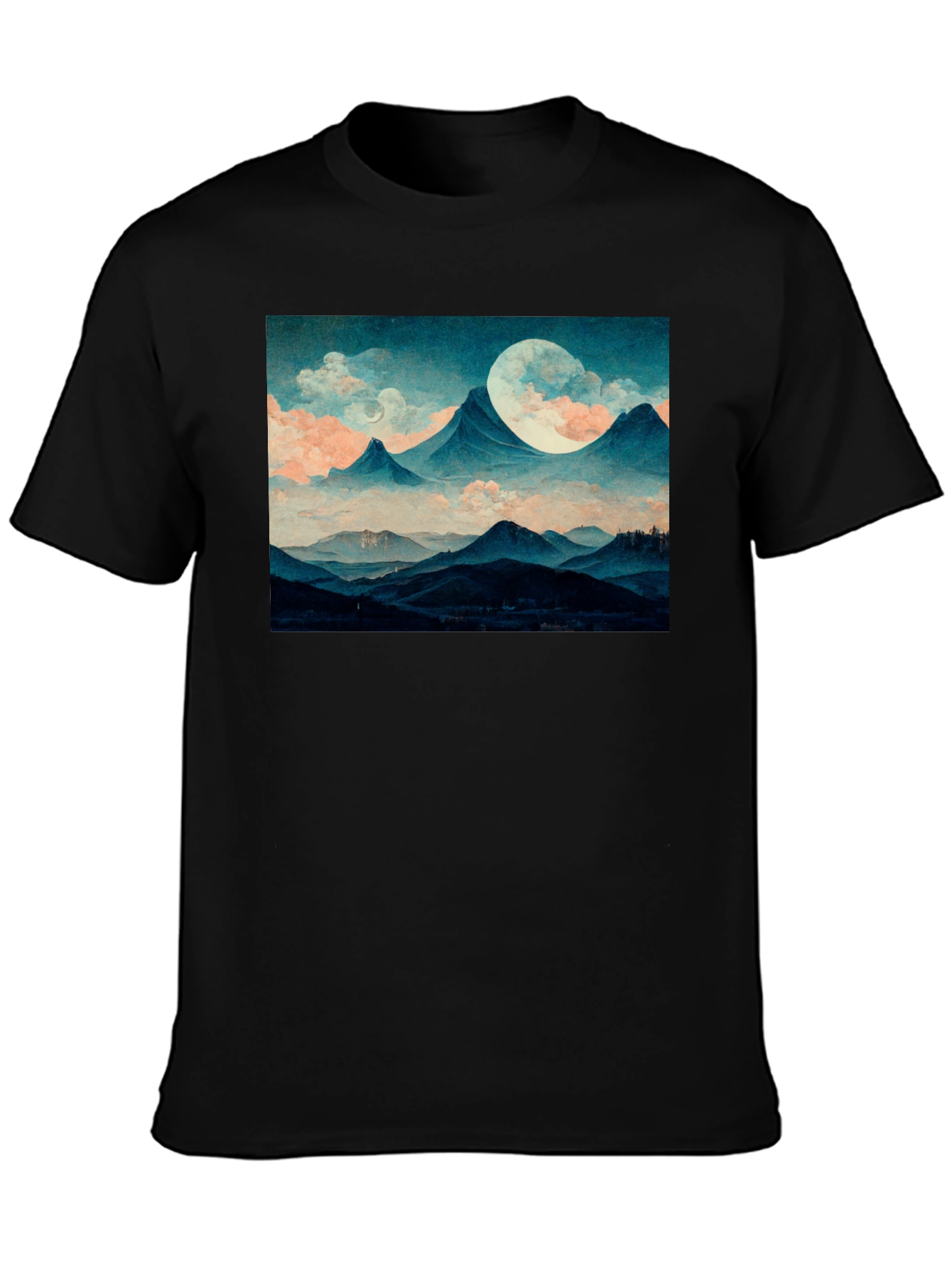 Moonlit Mountain Tee - Soft Black Graphic T-Shirt
