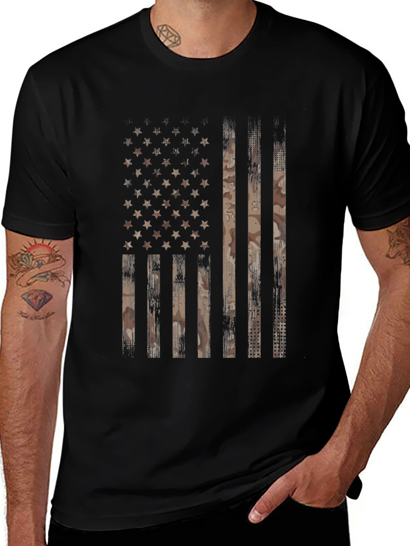 Distressed American Flag Camo Graphic Tee