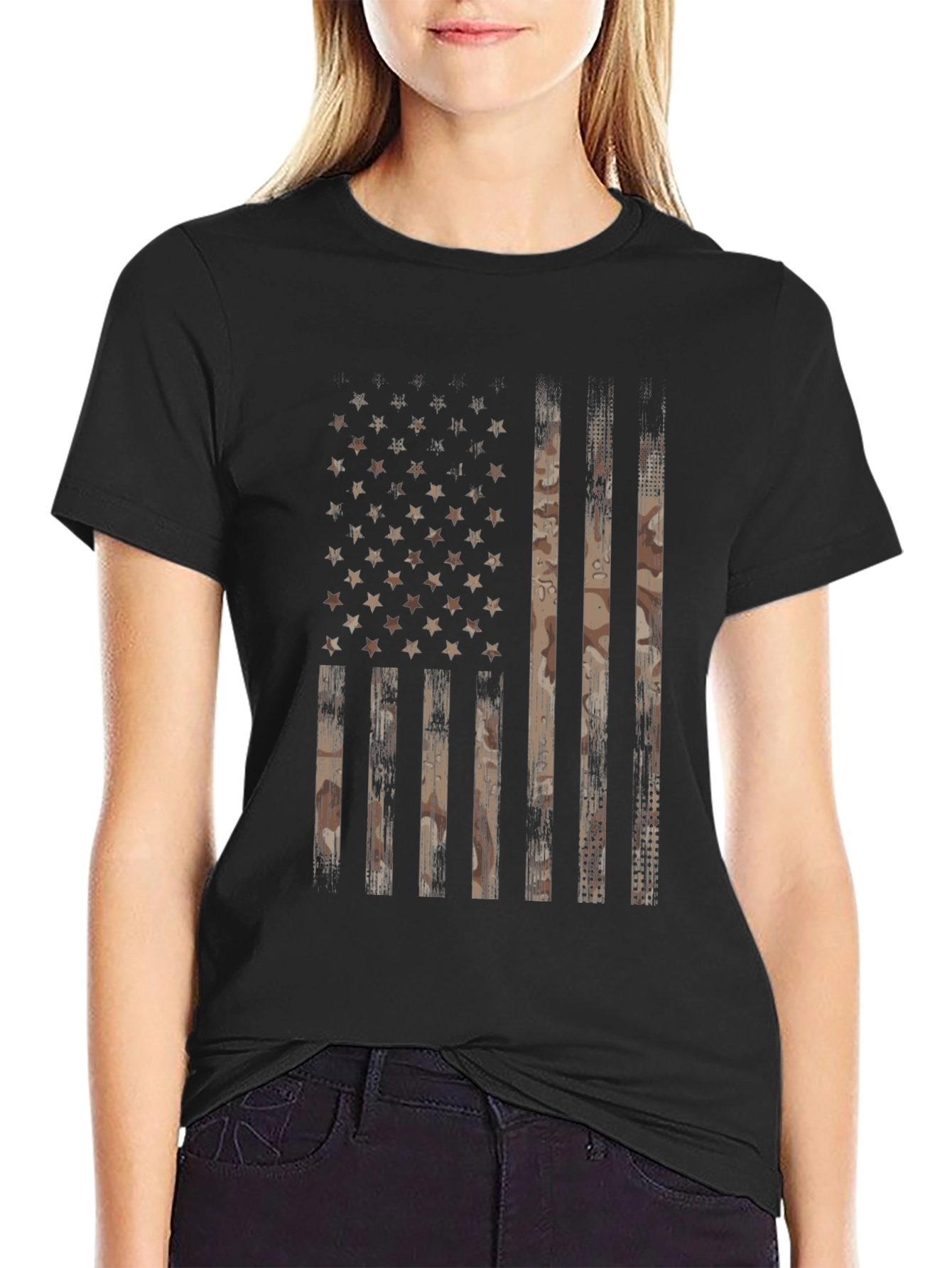 Distressed American Flag Camo Graphic Tee
