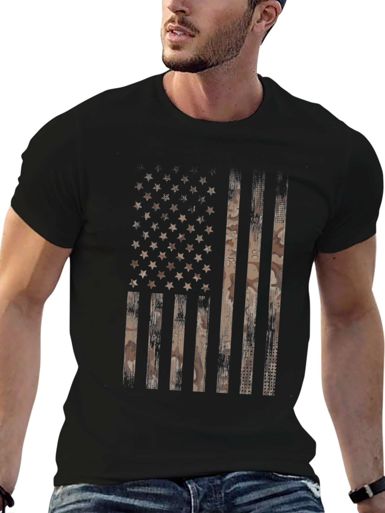 Distressed American Flag Camo Graphic Tee