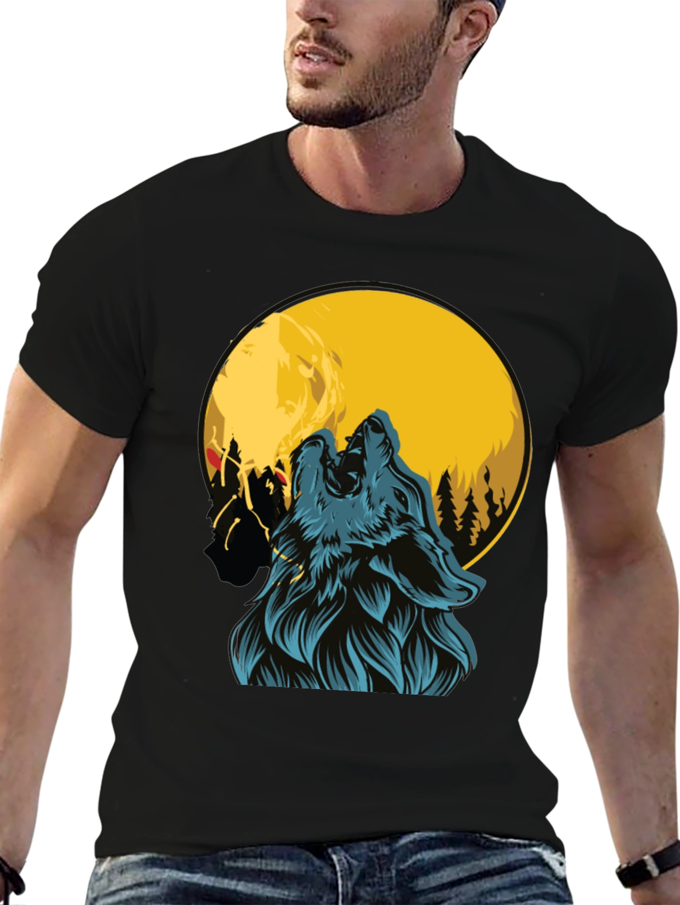 Wolf Howling at Moon Graphic Tee