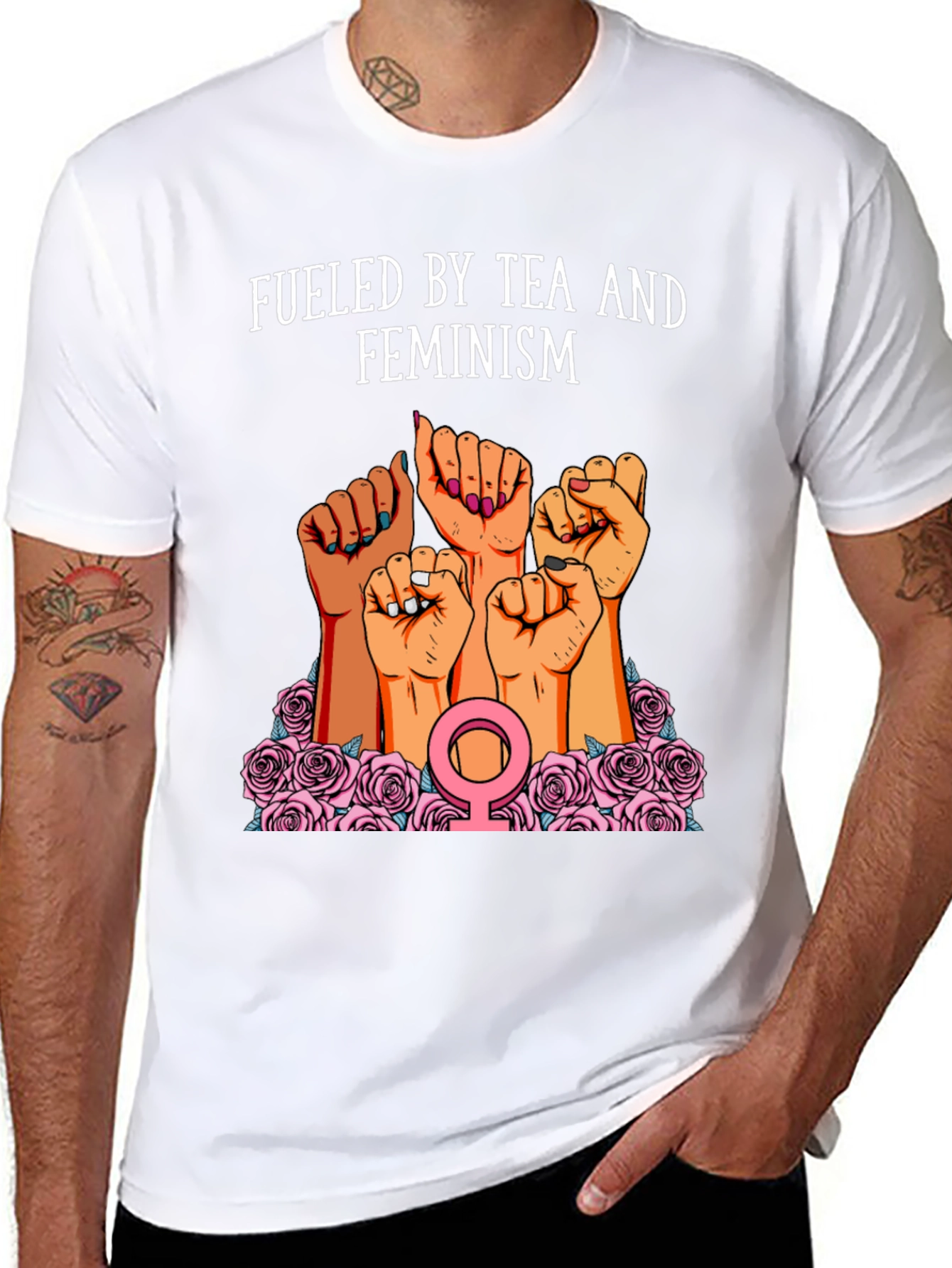 Fueled By Tea And Feminism Black T-Shirt