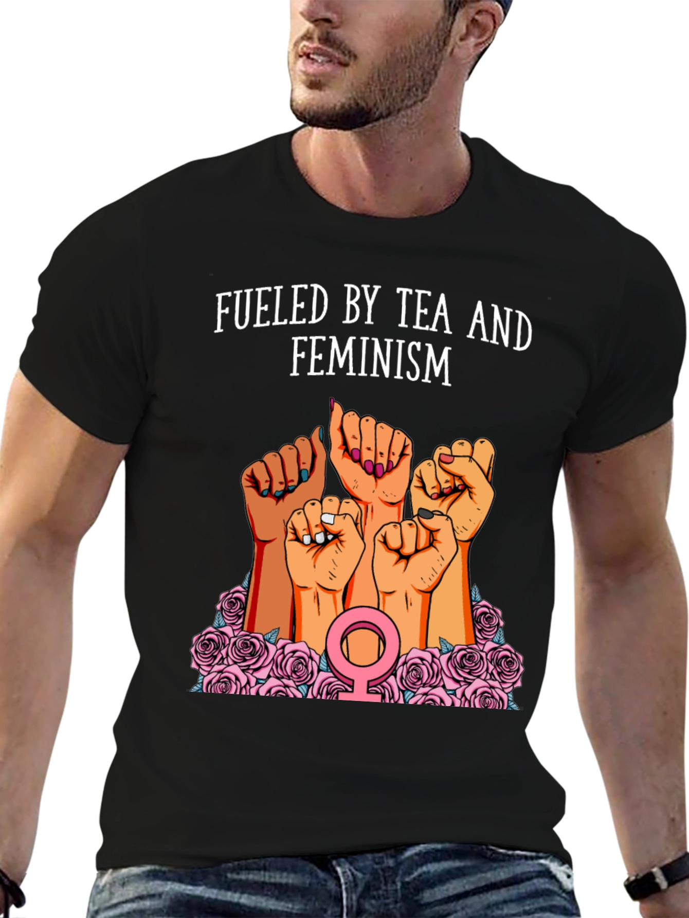 Fueled By Tea And Feminism Black T-Shirt