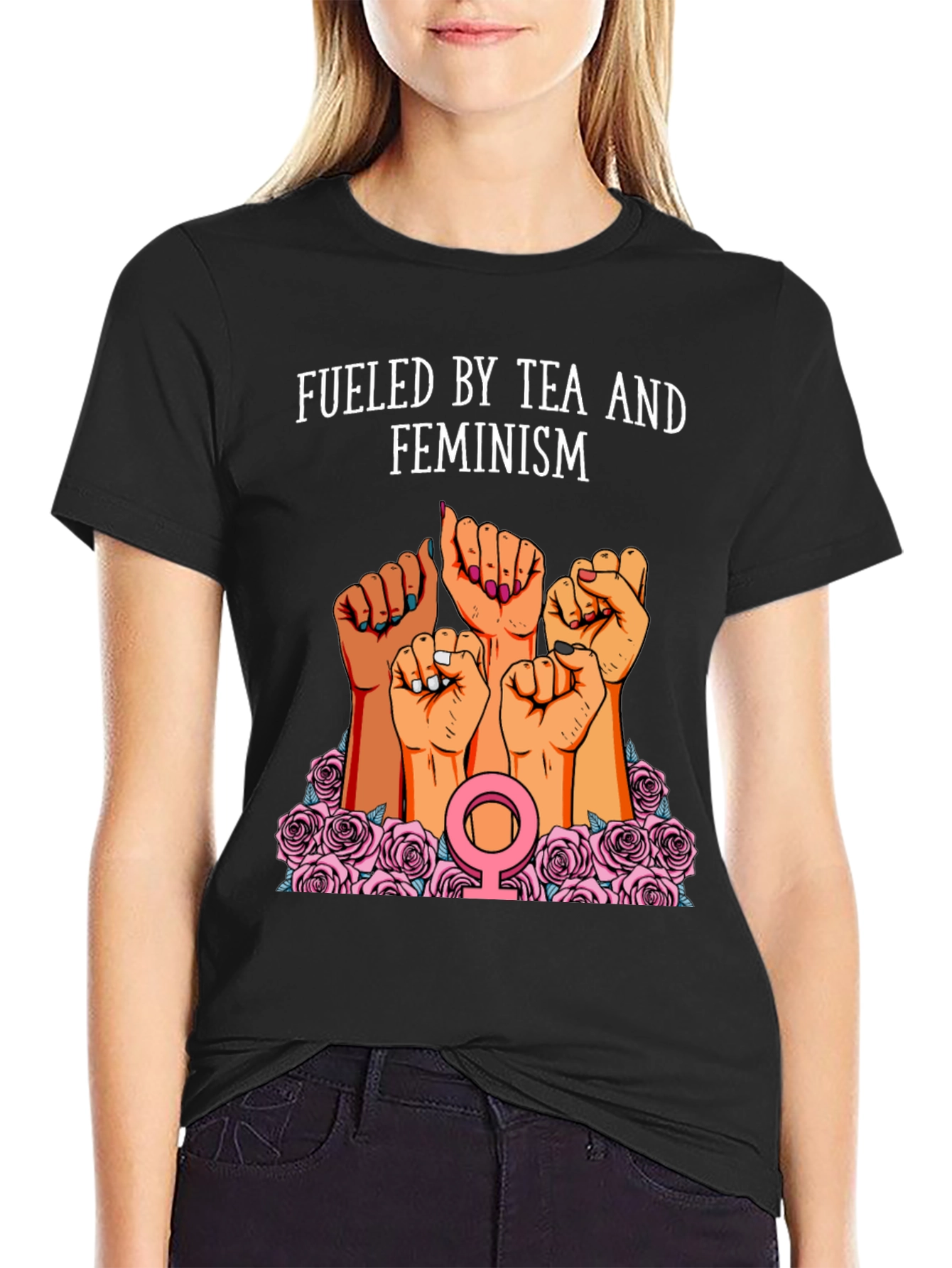 Fueled By Tea And Feminism Black T-Shirt
