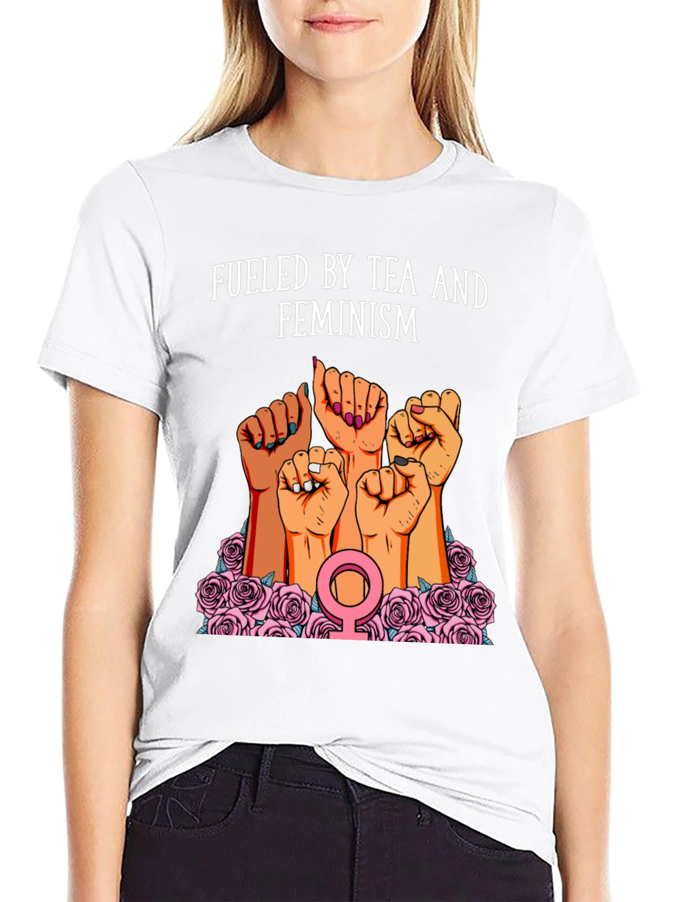 Fueled By Tea And Feminism Black T-Shirt