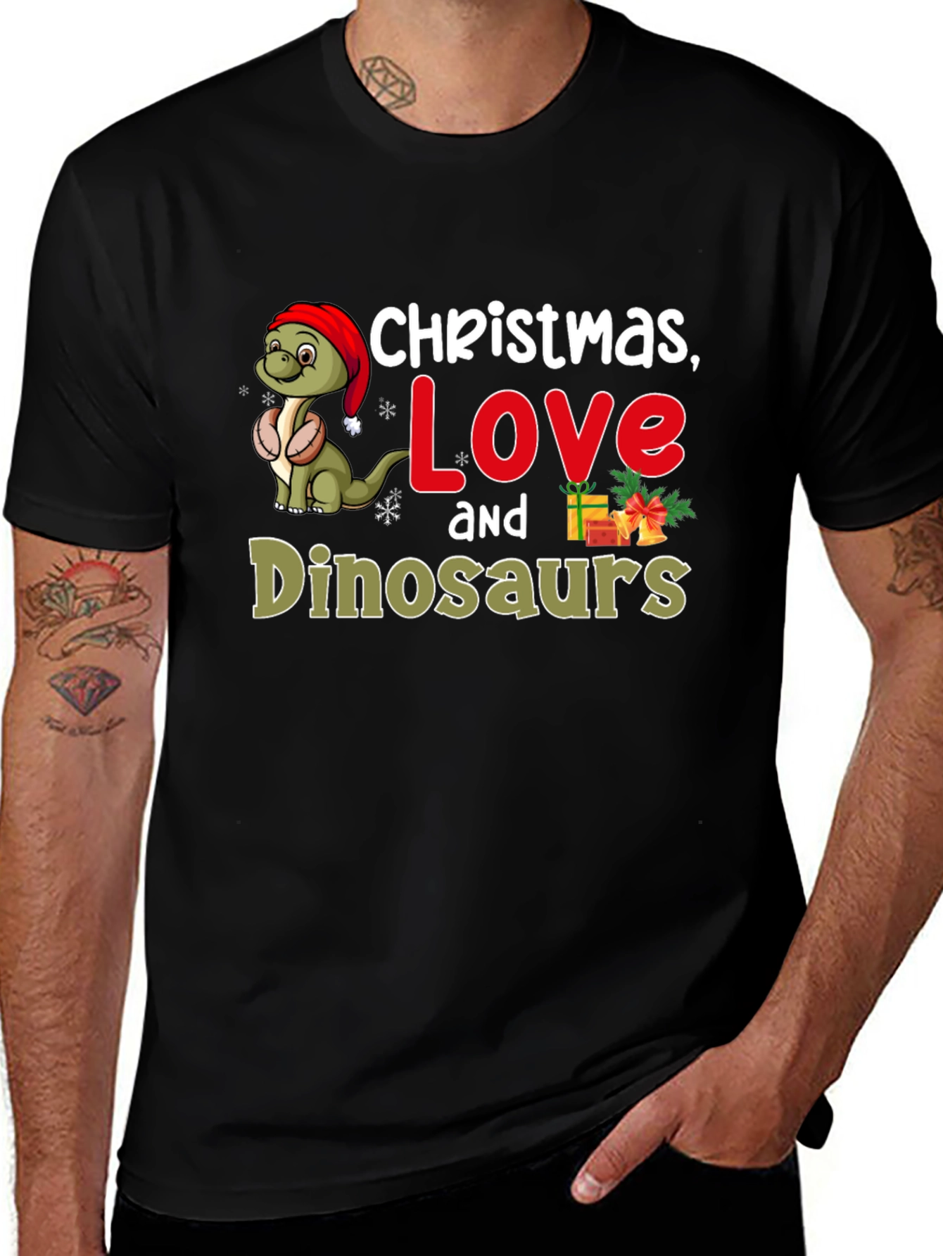 Christmas Love Dinosaurs Graphic T-Shirt