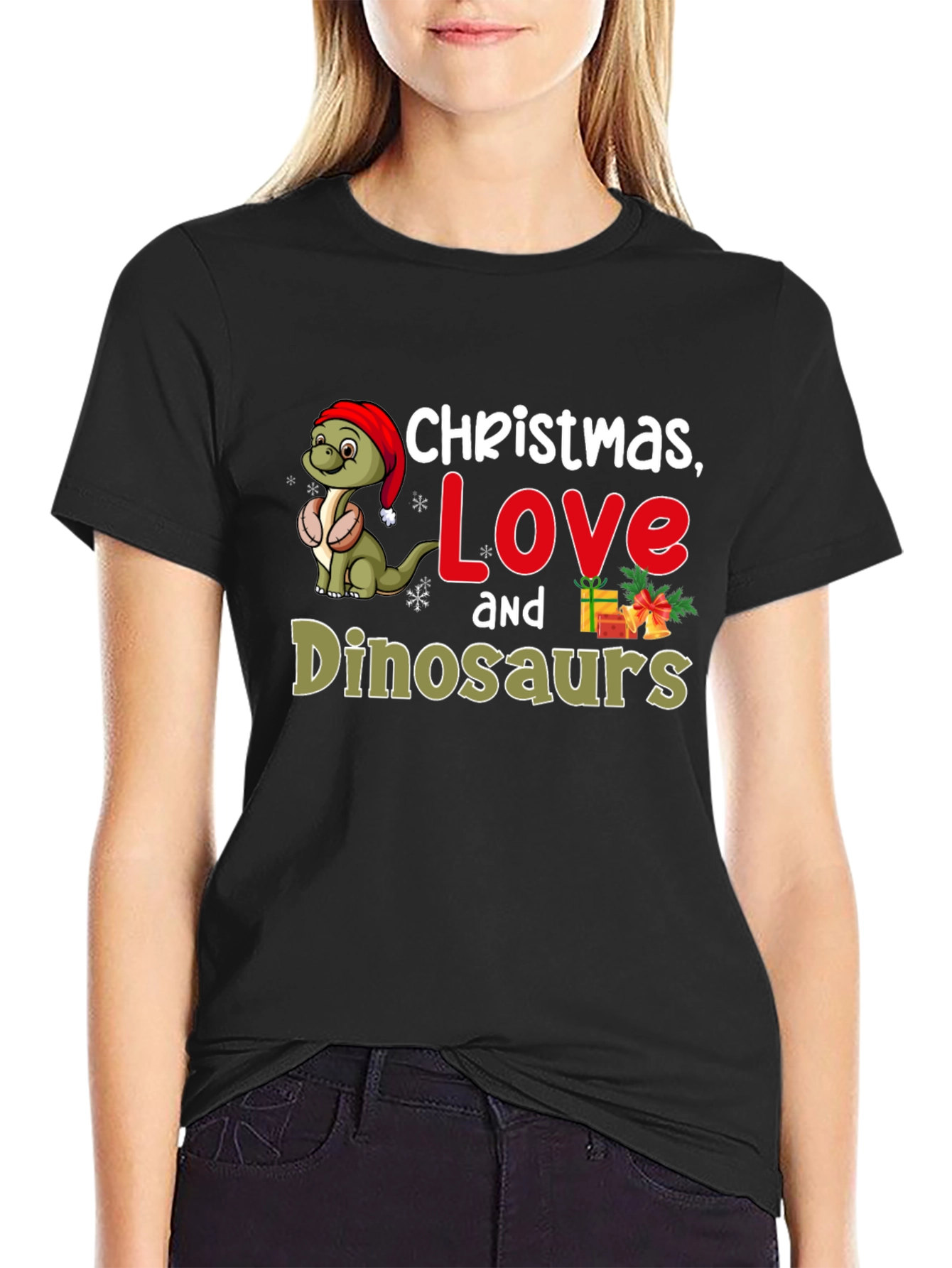 Christmas Love Dinosaurs Graphic T-Shirt