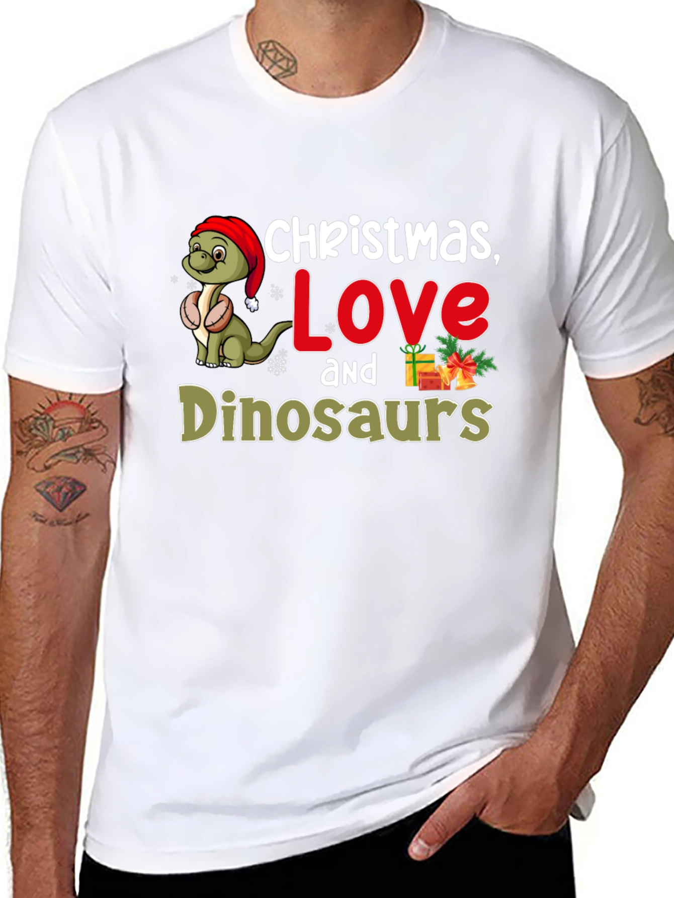 Christmas Love Dinosaurs Graphic T-Shirt