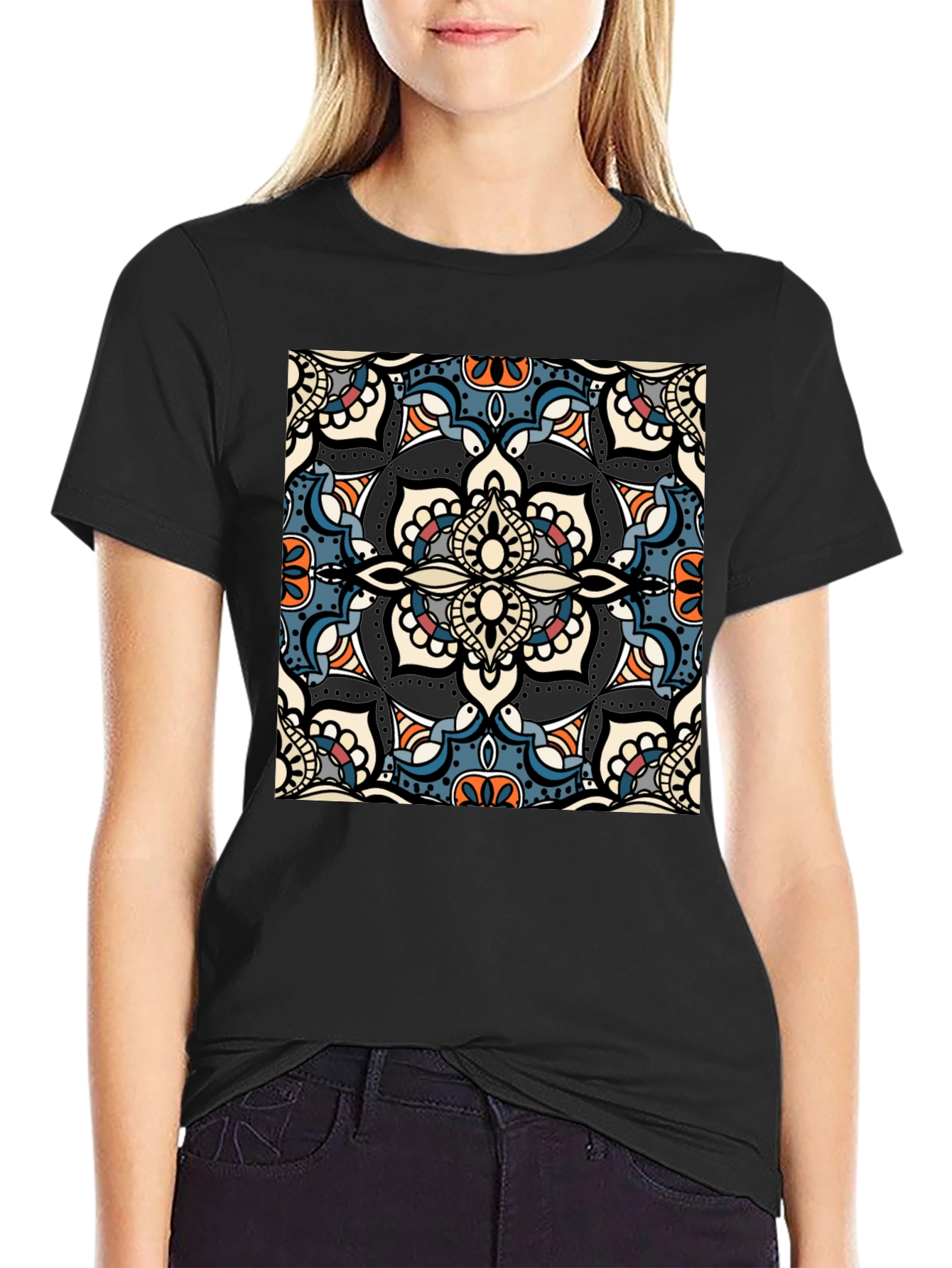 Mens Black T-Shirt with Mandala Design