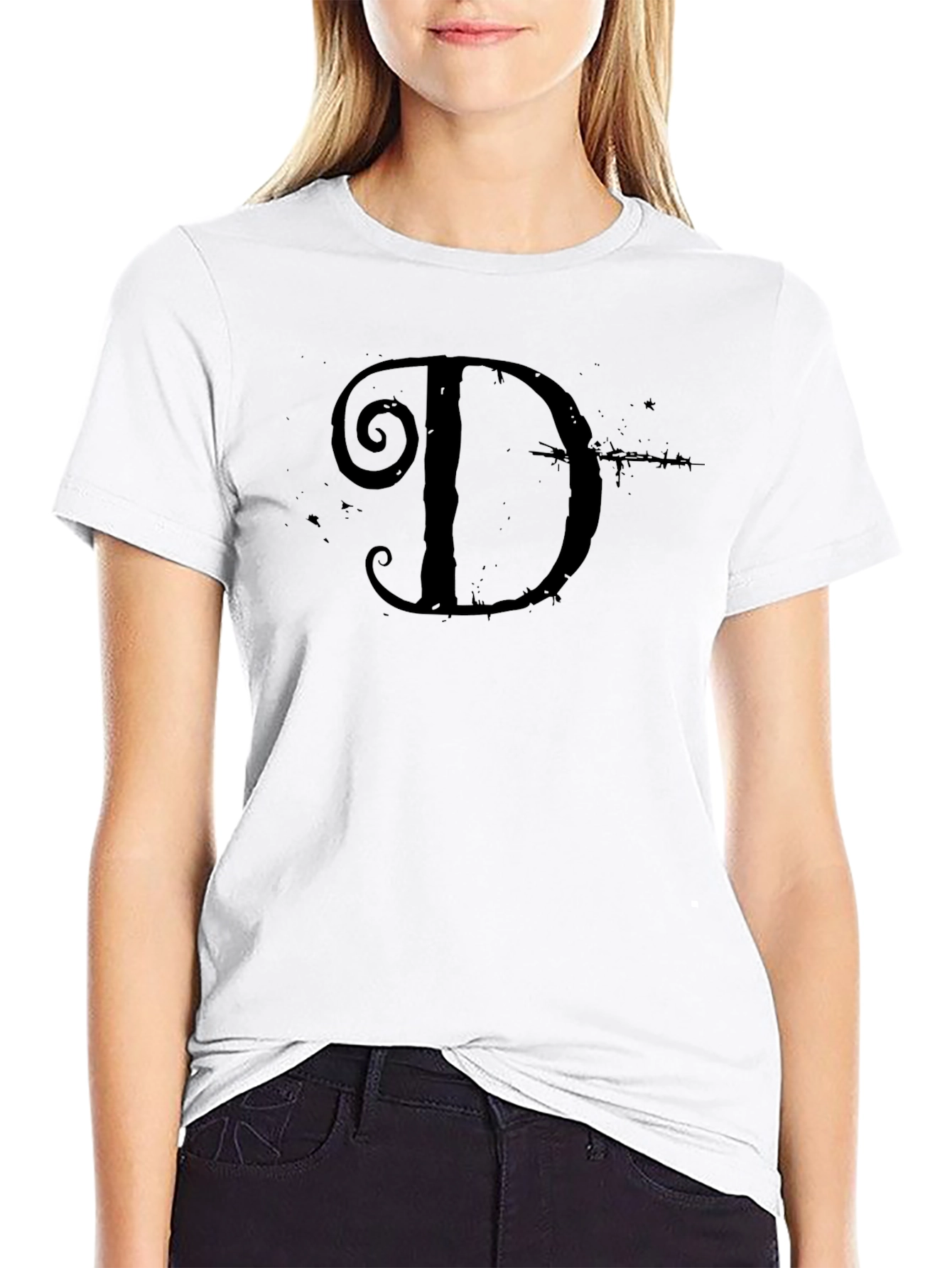 Gothic Letter D Graphic Black T-Shirt