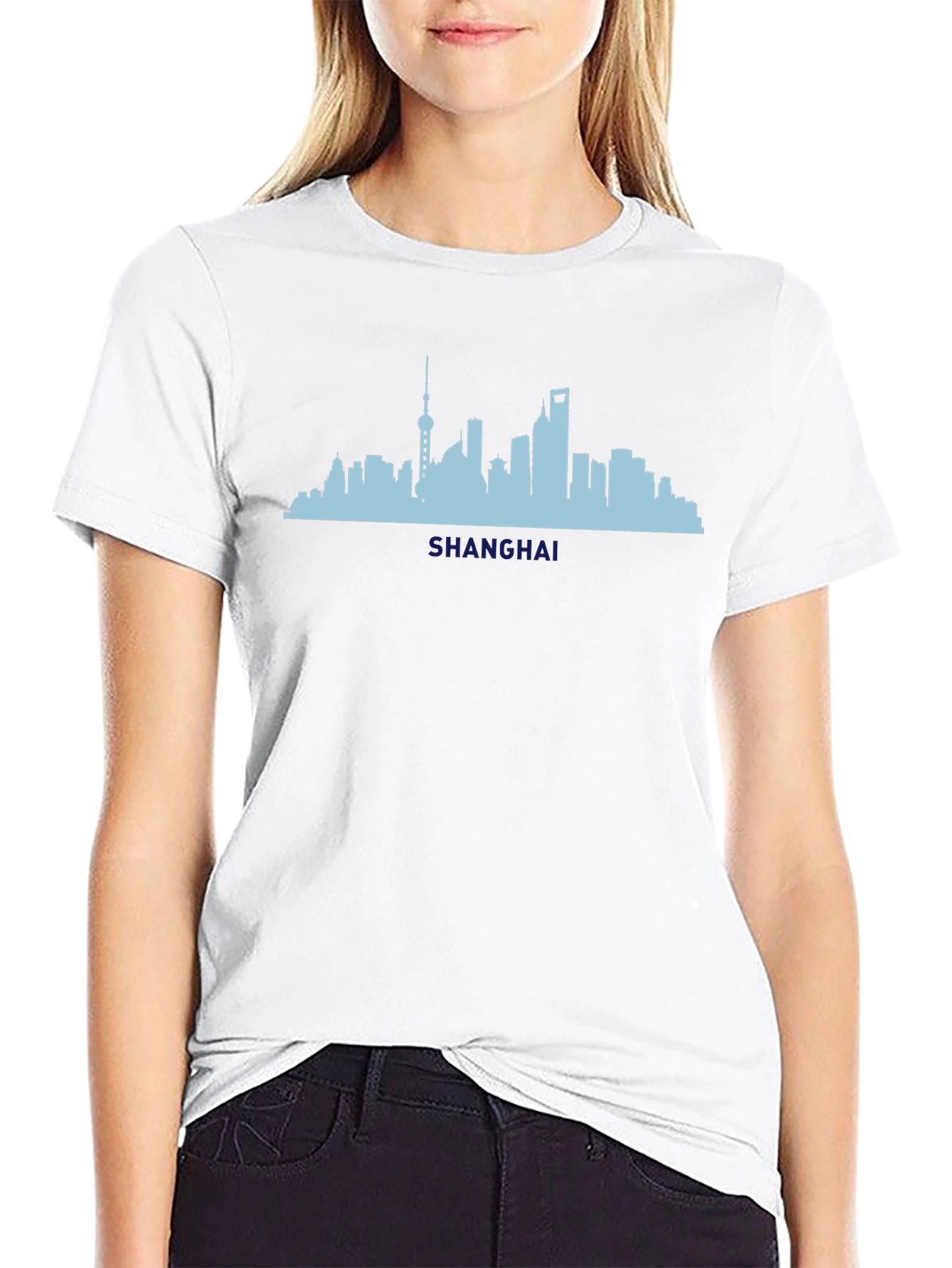 Shanghai Skyline Black T-Shirt