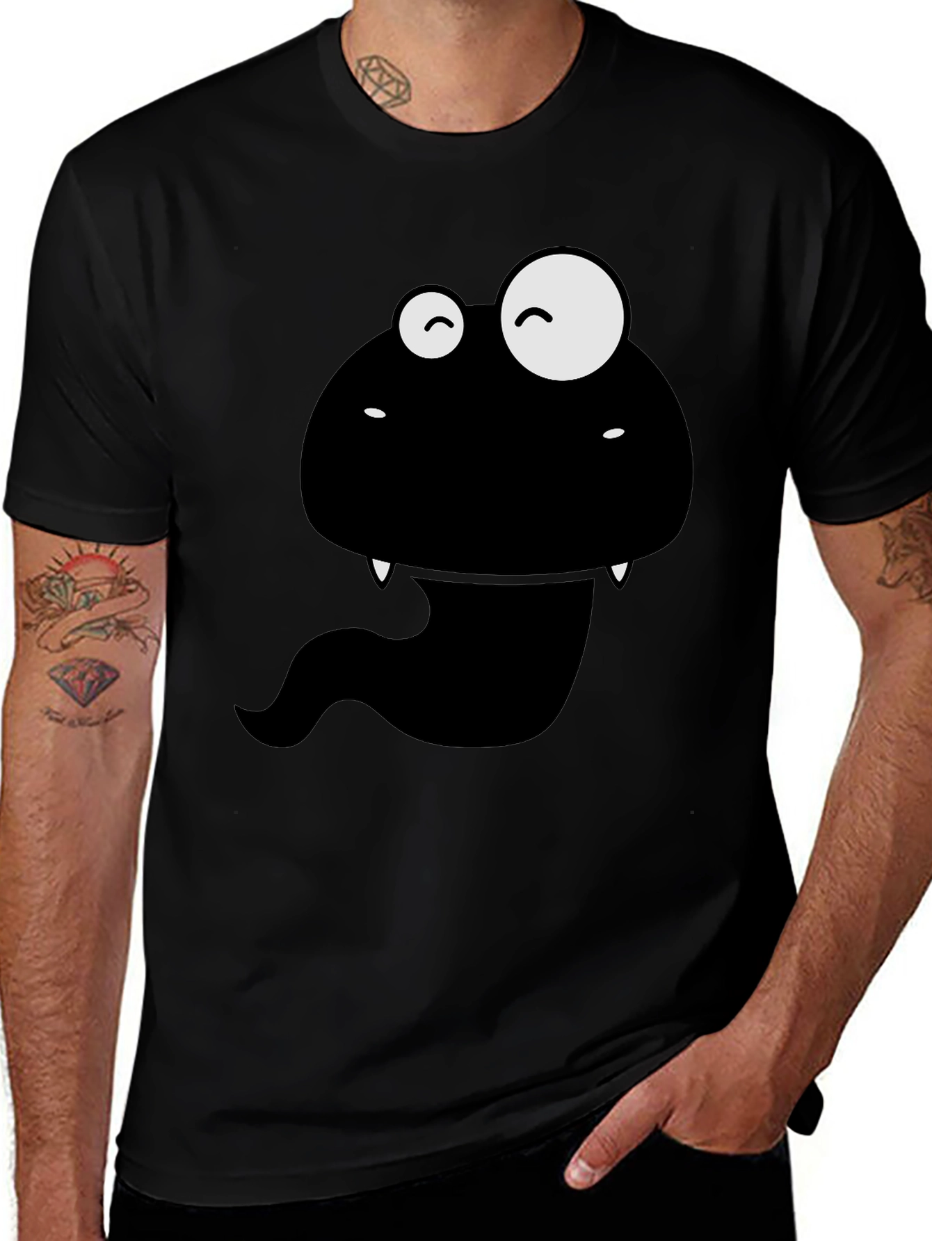 Funny Monster Graphic Tee - Mens Black Cotton T-Shirt
