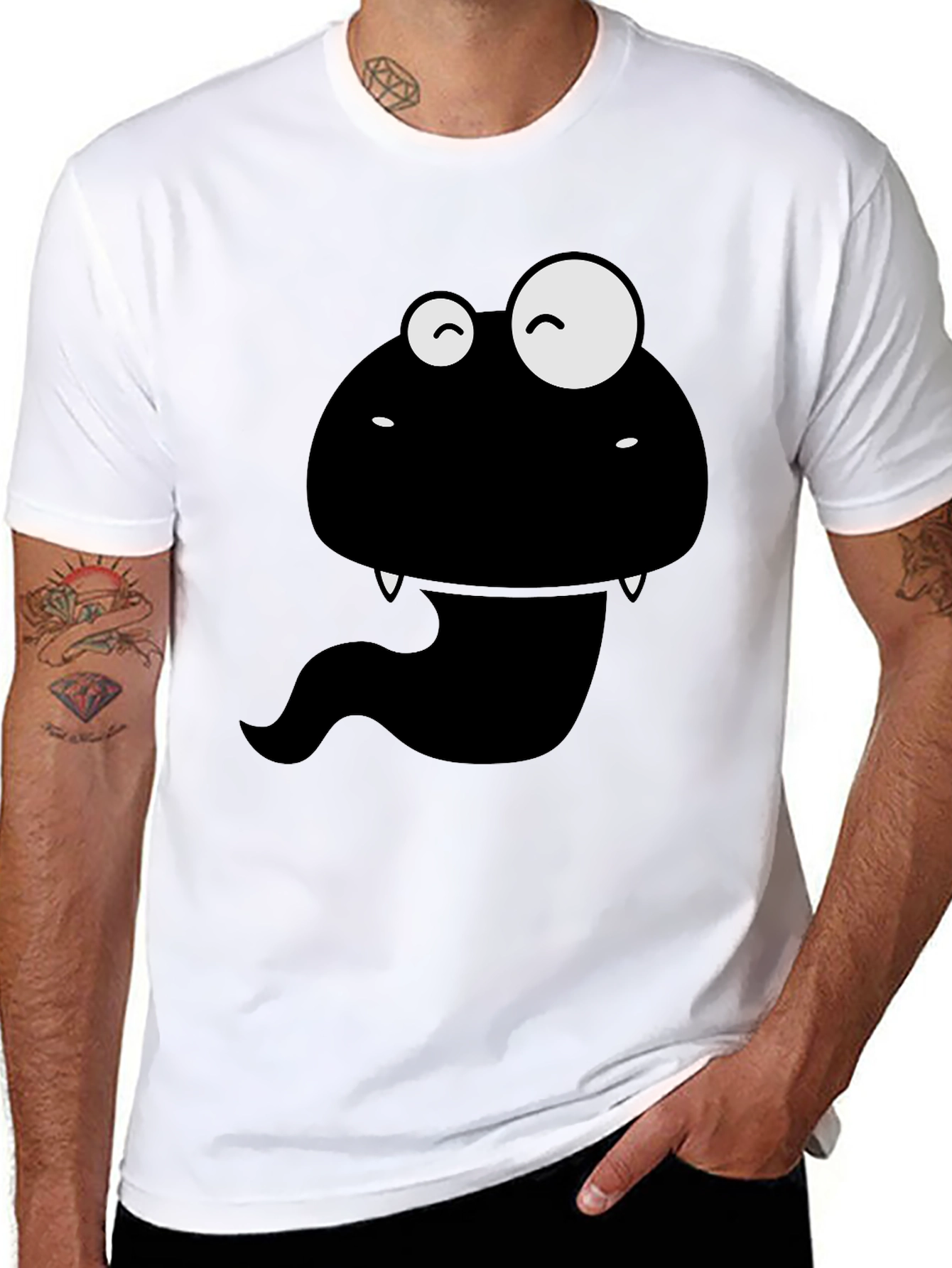 Funny Monster Graphic Tee - Mens Black Cotton T-Shirt
