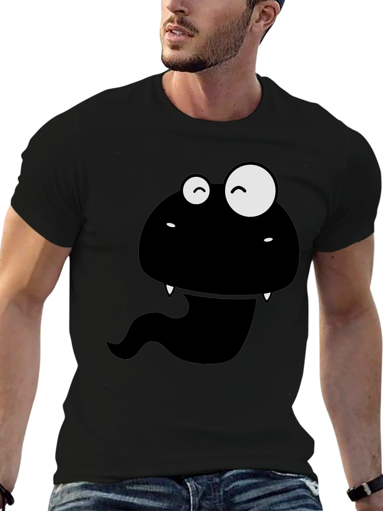 Funny Monster Graphic Tee - Mens Black Cotton T-Shirt