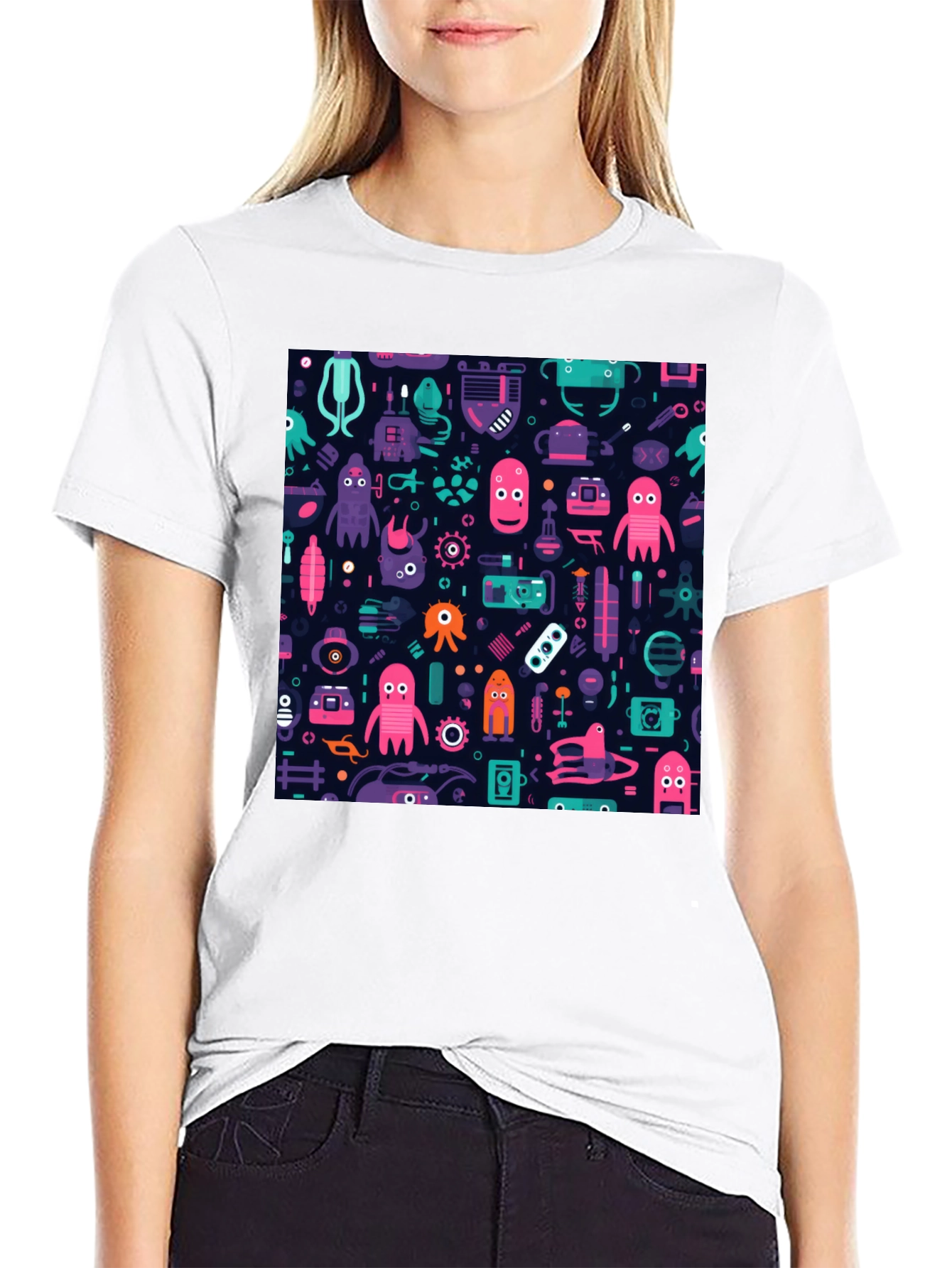 Funky Space Alien Pattern T-Shirt