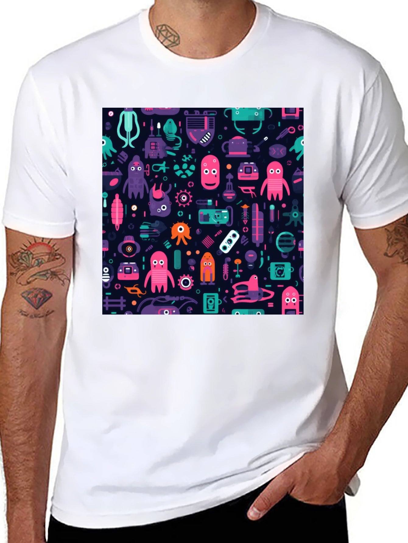 Funky Space Alien Pattern T-Shirt