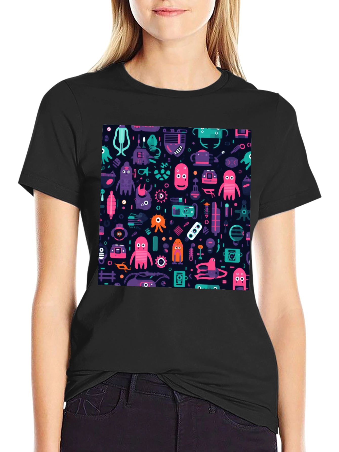 Funky Space Alien Pattern T-Shirt