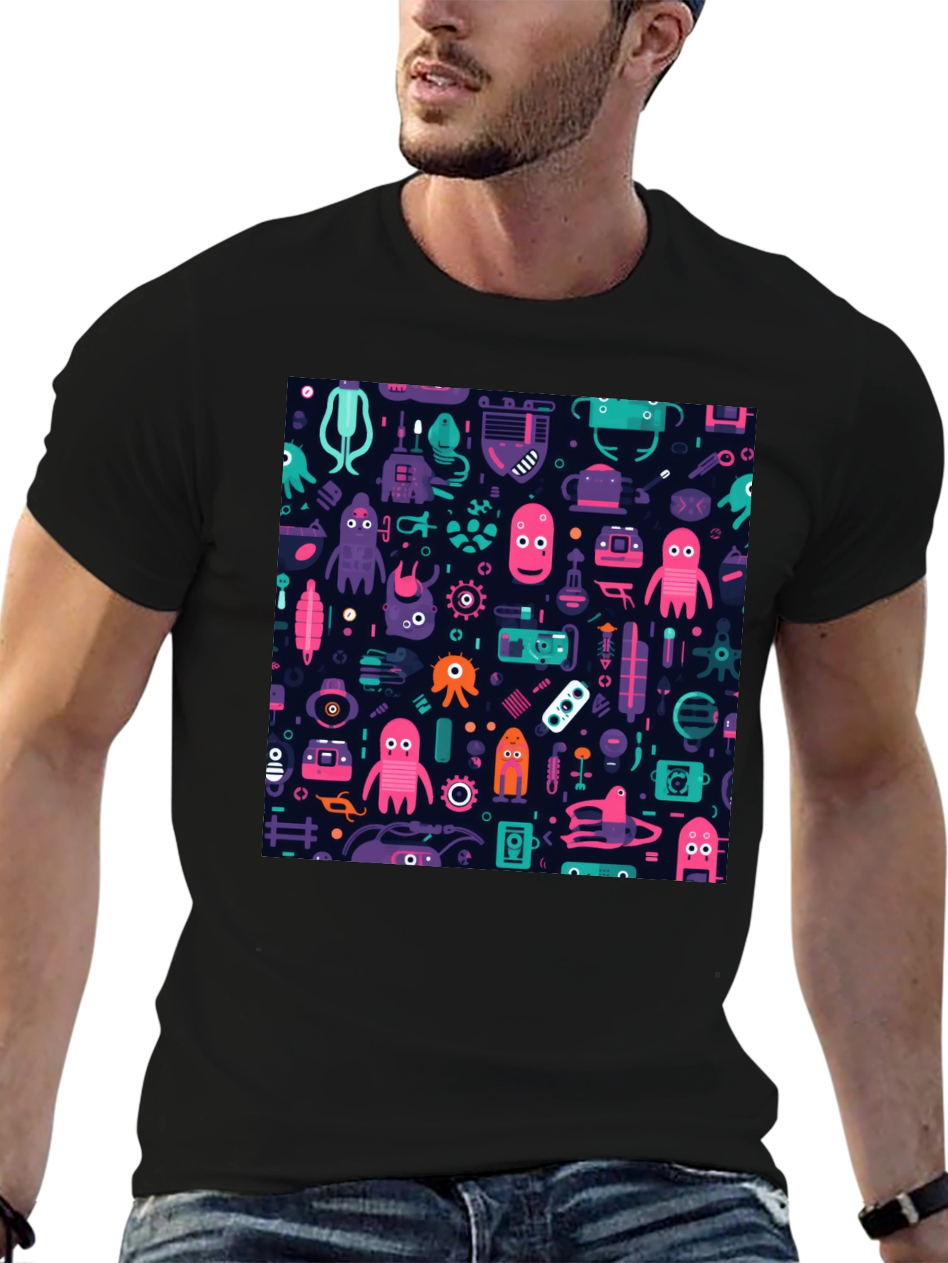 Funky Space Alien Pattern T-Shirt