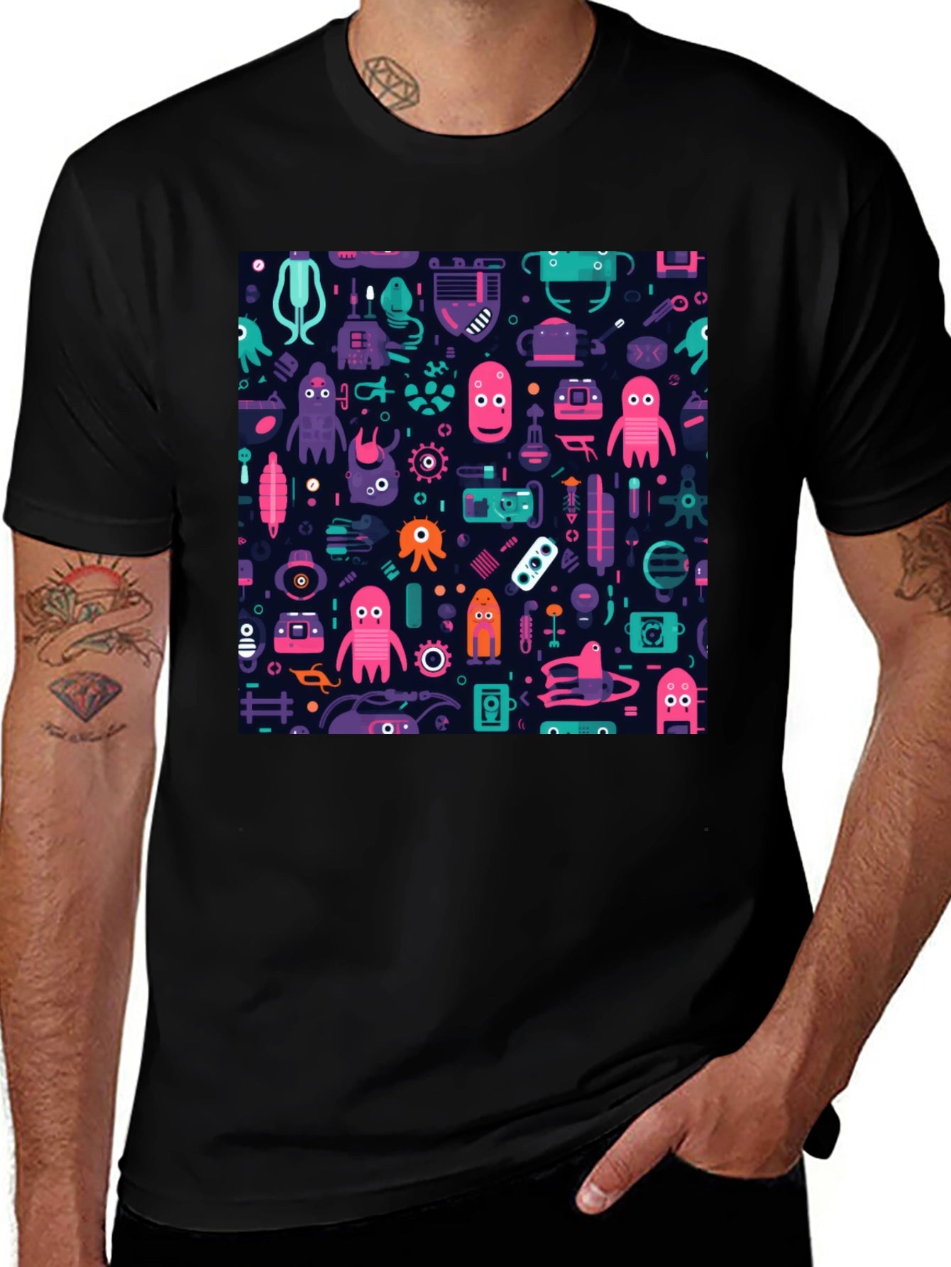Funky Space Alien Pattern T-Shirt