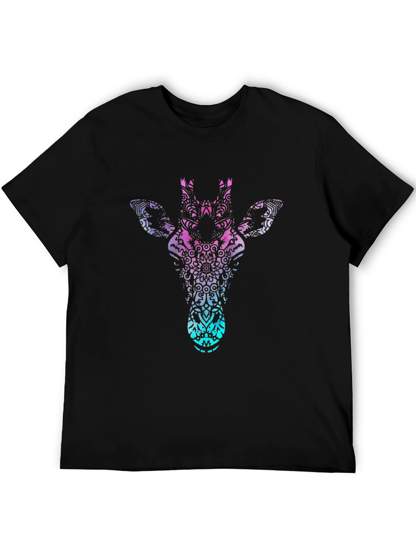 Mandala Giraffe Head Black T-Shirt