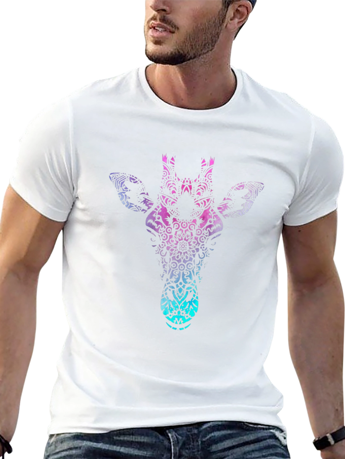 Mandala Giraffe Head Black T-Shirt