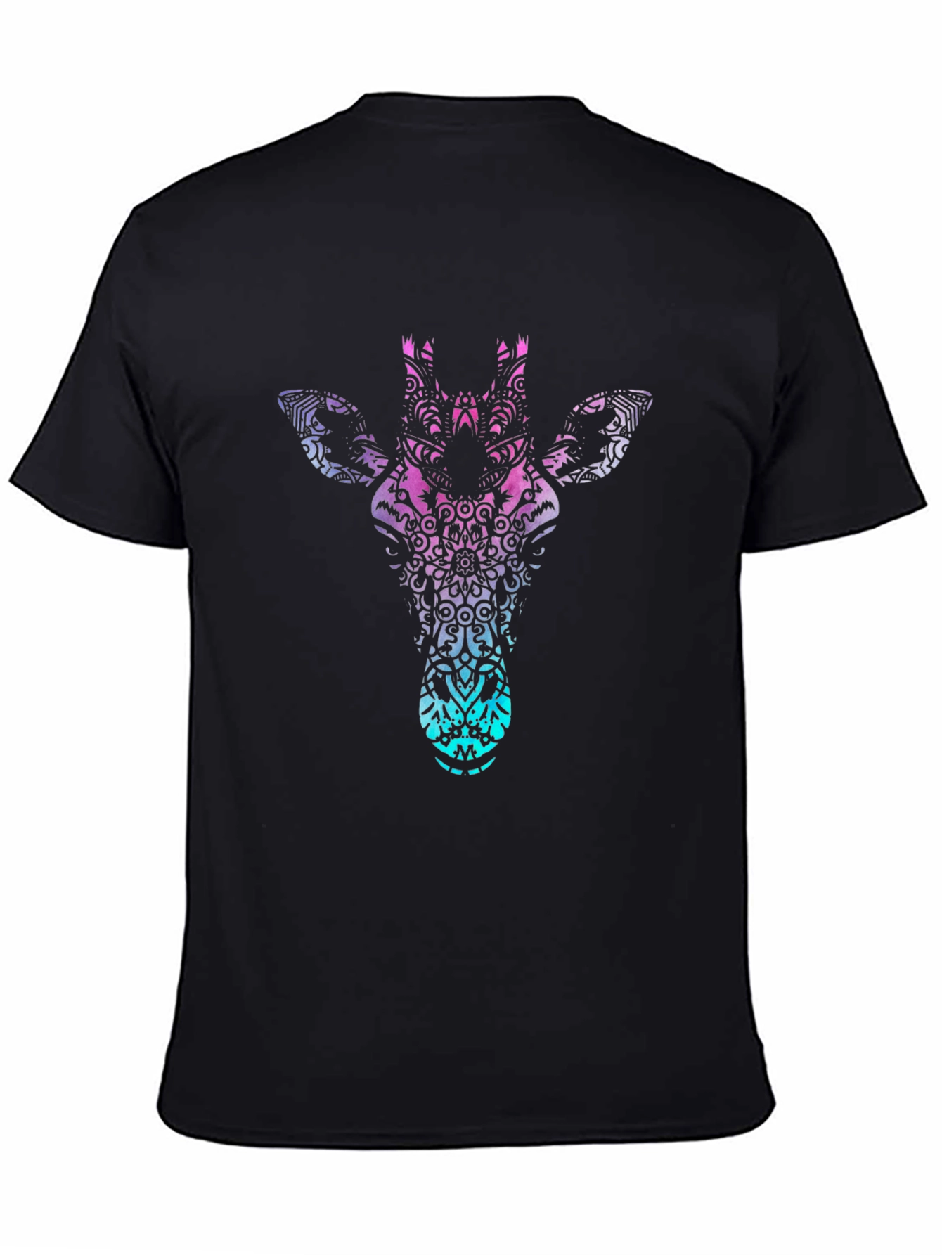 Mandala Giraffe Head Black T-Shirt