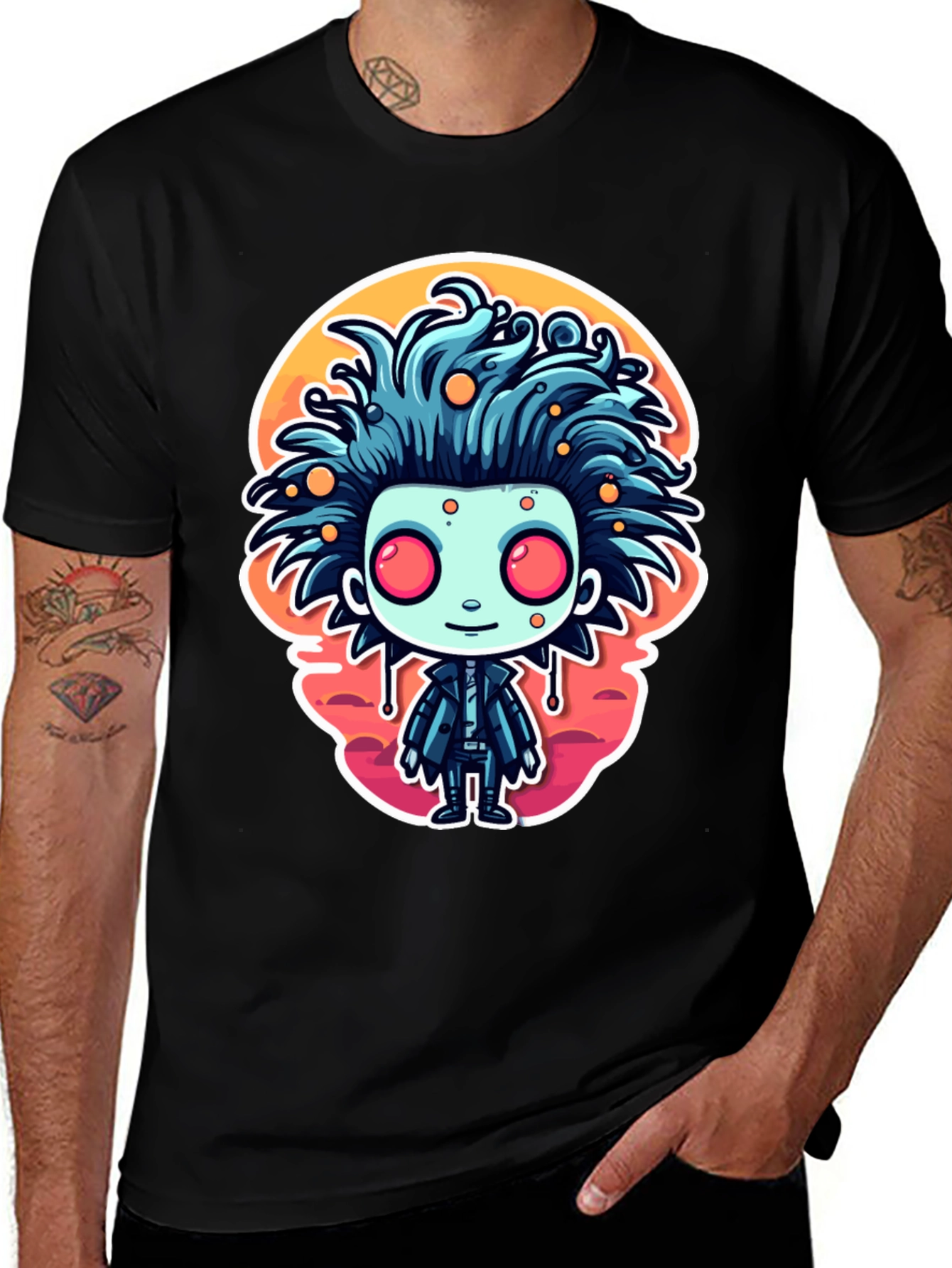 Cartoon Monster Graphic Tee - Black