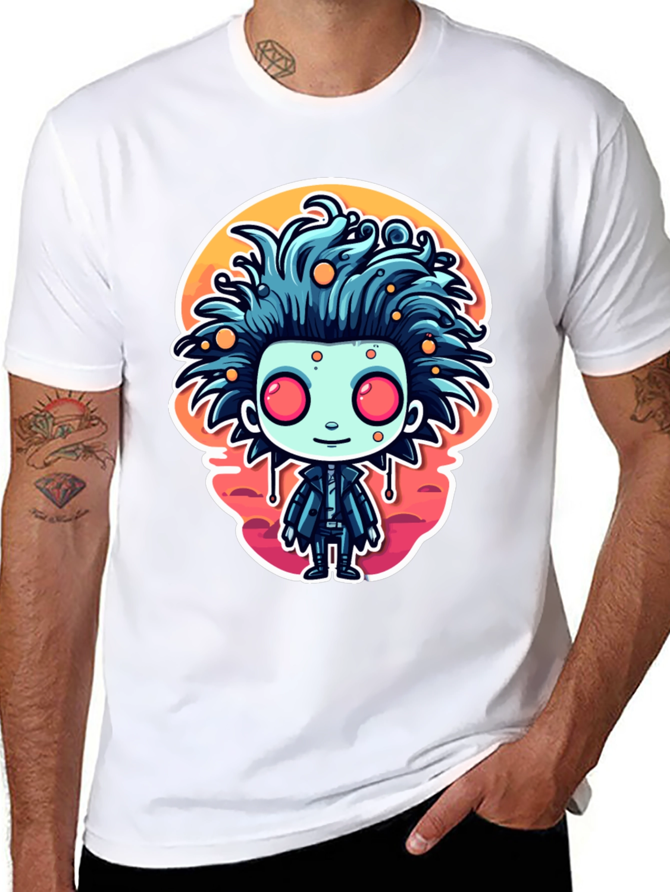 Cartoon Monster Graphic Tee - Black