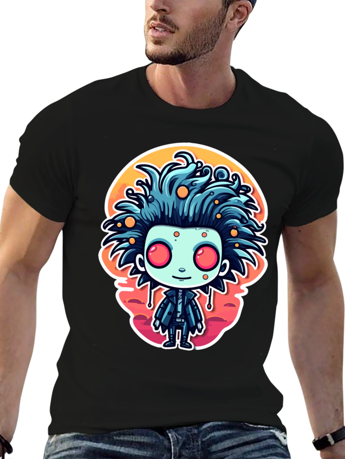 Cartoon Monster Graphic Tee - Black