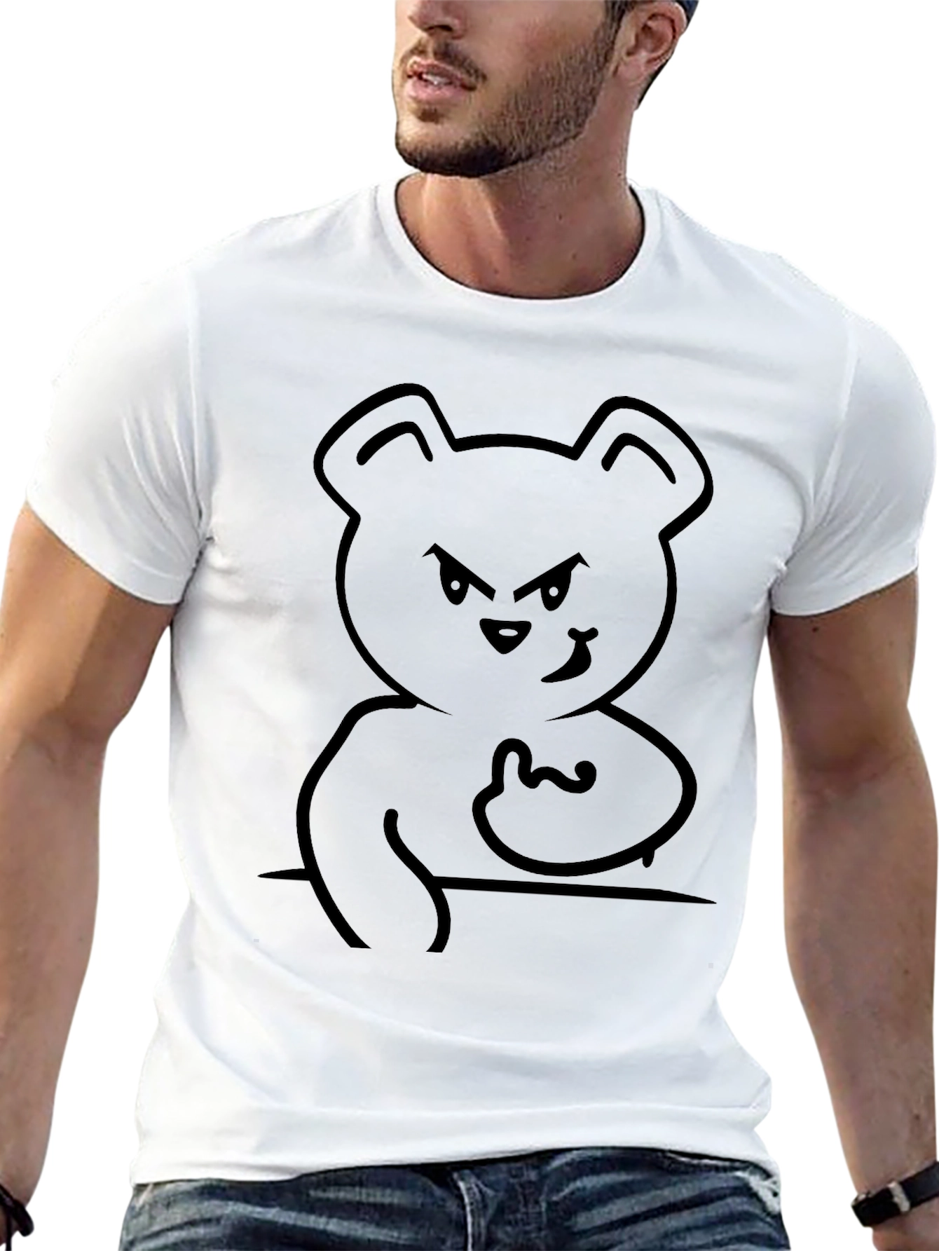 Edgy Bear Graphic Tee - Black Cotton T-Shirt