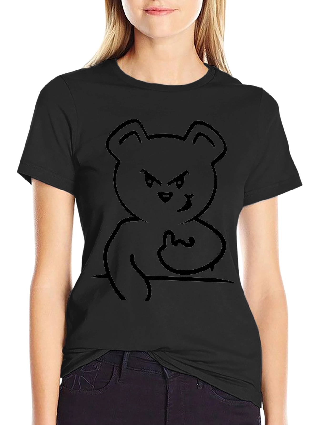Edgy Bear Graphic Tee - Black Cotton T-Shirt