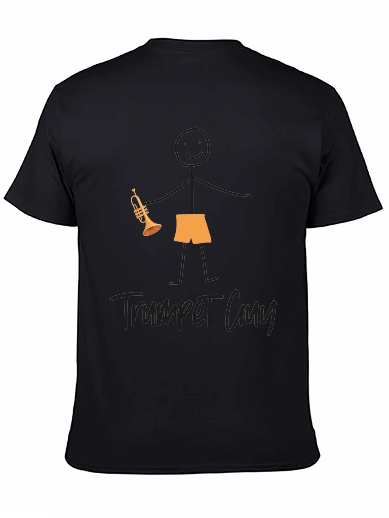 Trumpet Guy Black T-Shirt - Funny Stick Figure Design