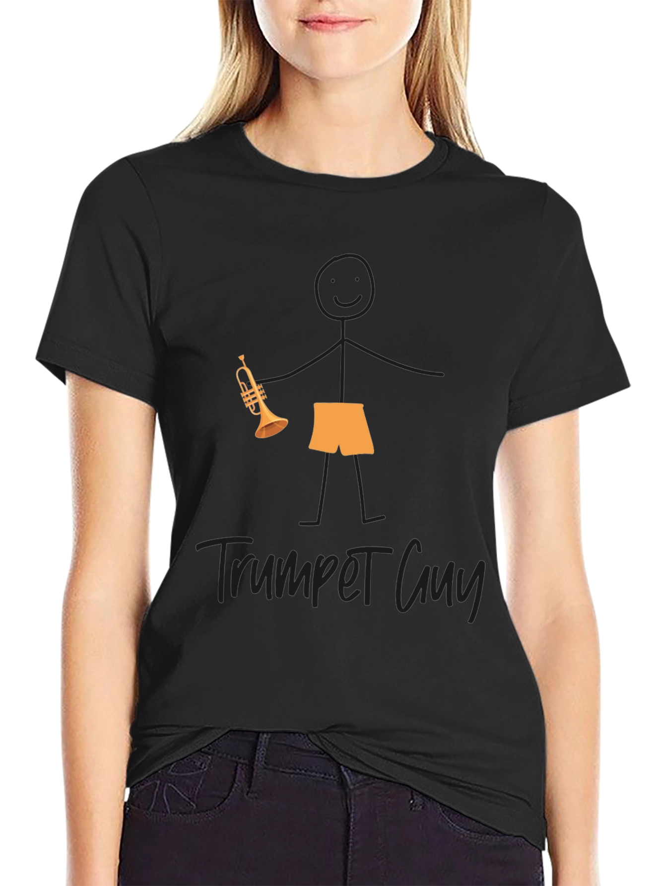 Trumpet Guy Black T-Shirt - Funny Stick Figure Design