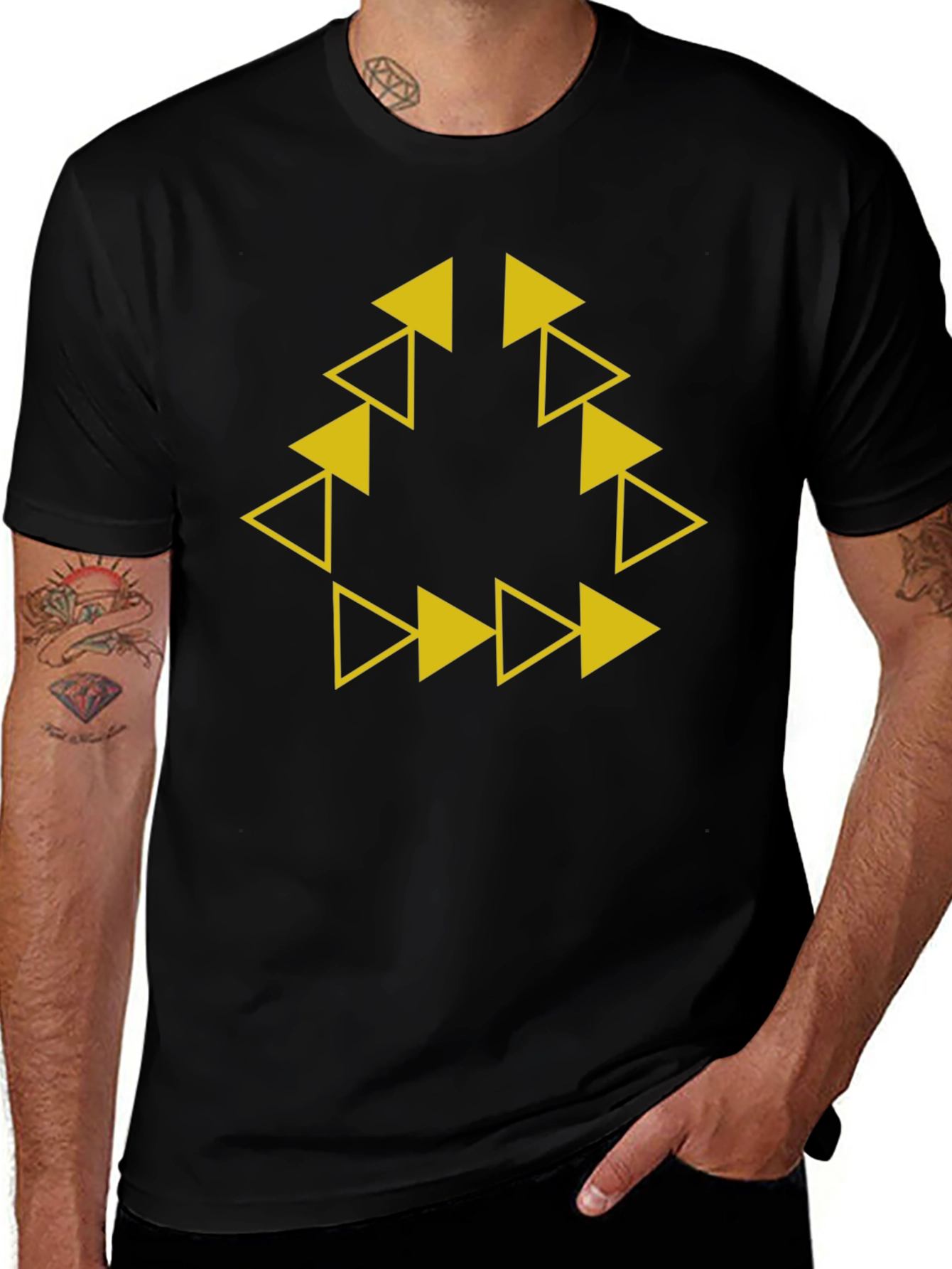 Geometric Triangle Arrow Black T-Shirt