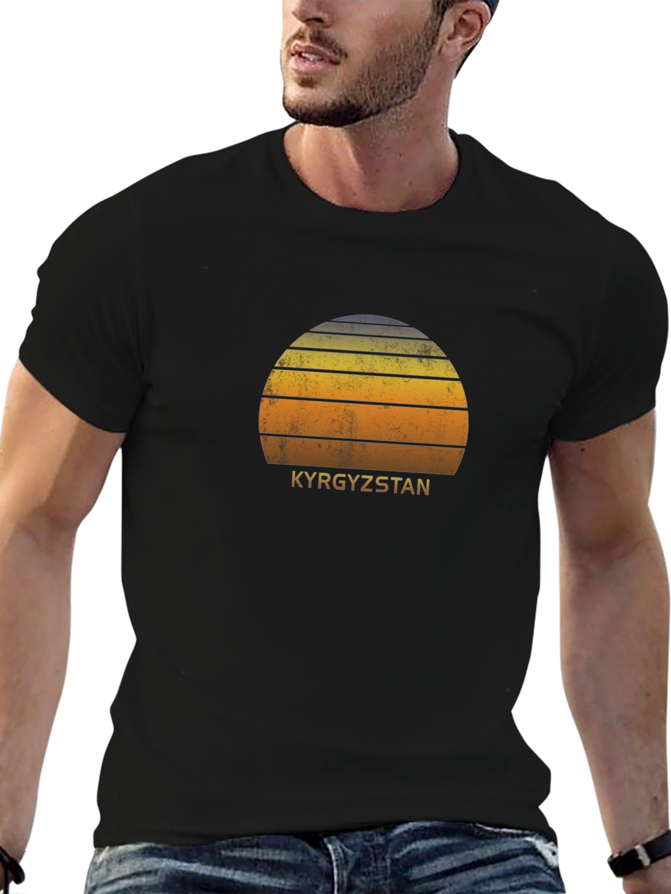 Kyrgyzstan Sunset Graphic Tee - Retro Travel Shirt